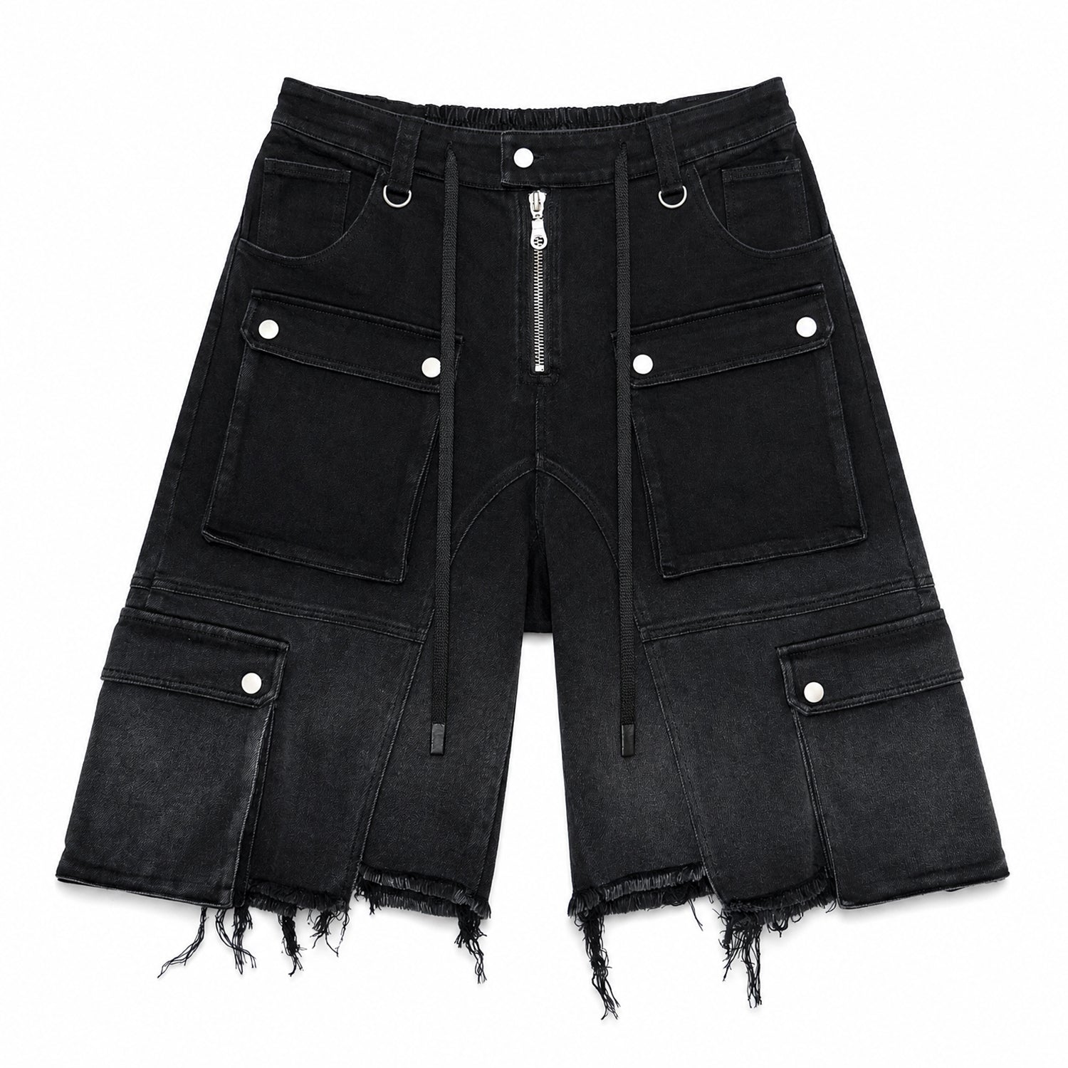 T.C.R INDUSTRIAL FADE CARGO LONG SHORTS - BLACK