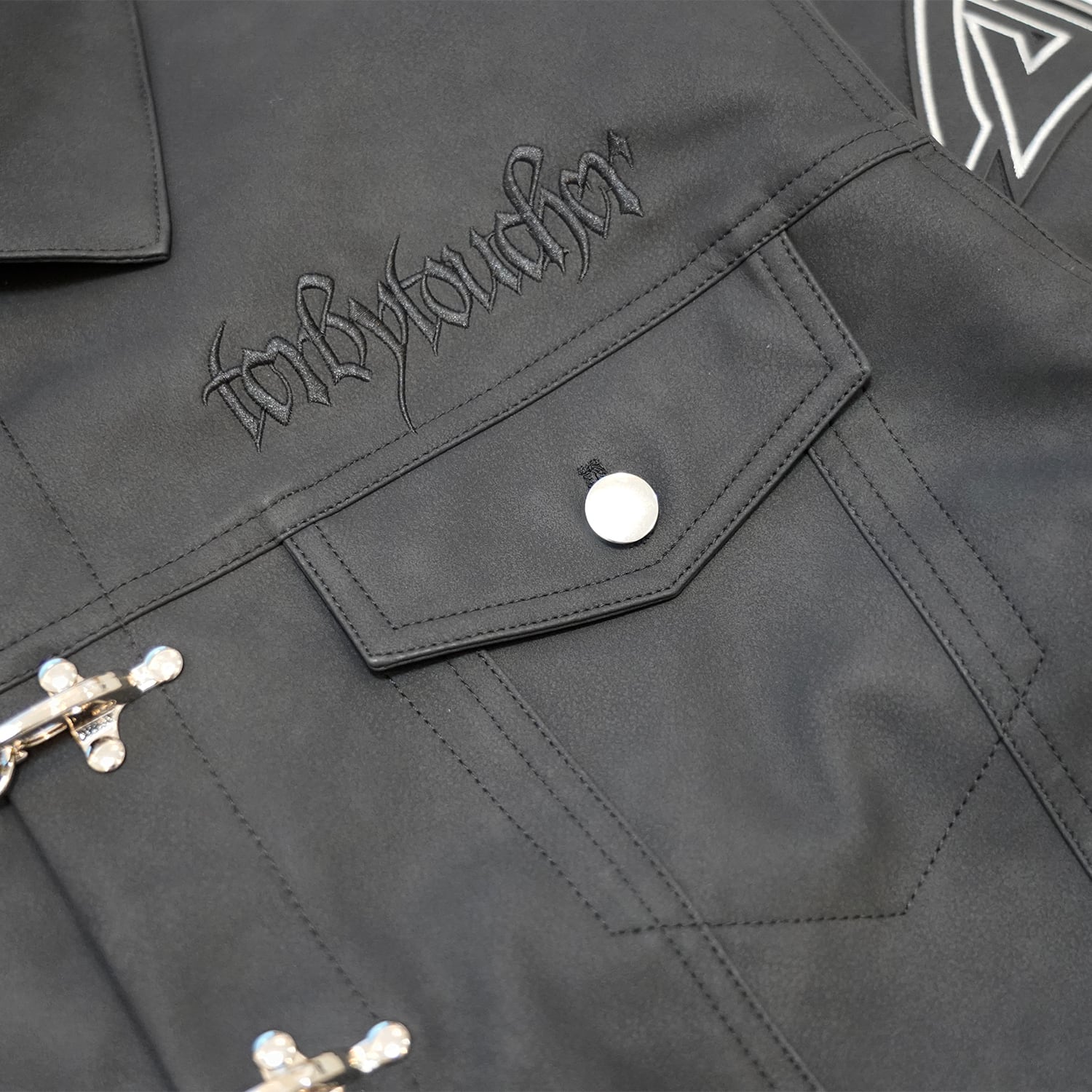 T.C.R WASHED FAUX LEATHER FLAME TRACKER JACKET - BLACK