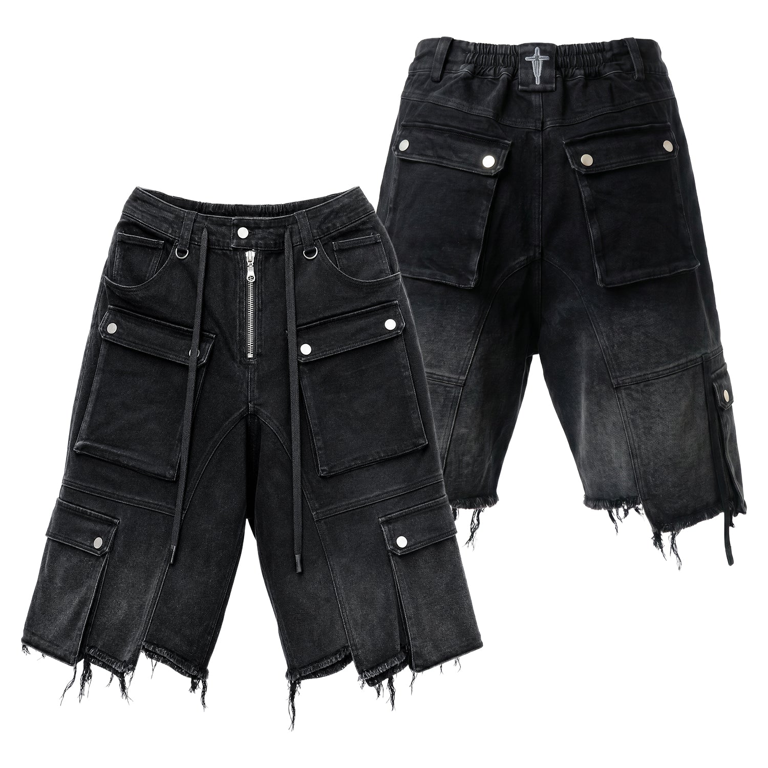 T.C.R INDUSTRIAL FADE CARGO LONG SHORTS - BLACK