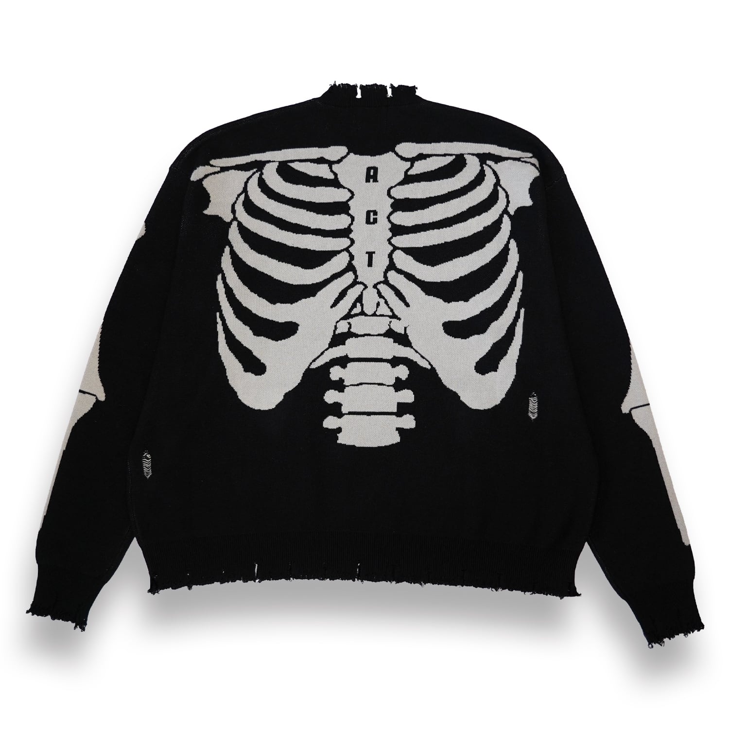 T.C.R REVARSE LOGO DAMAGE SWEATER - BLACK