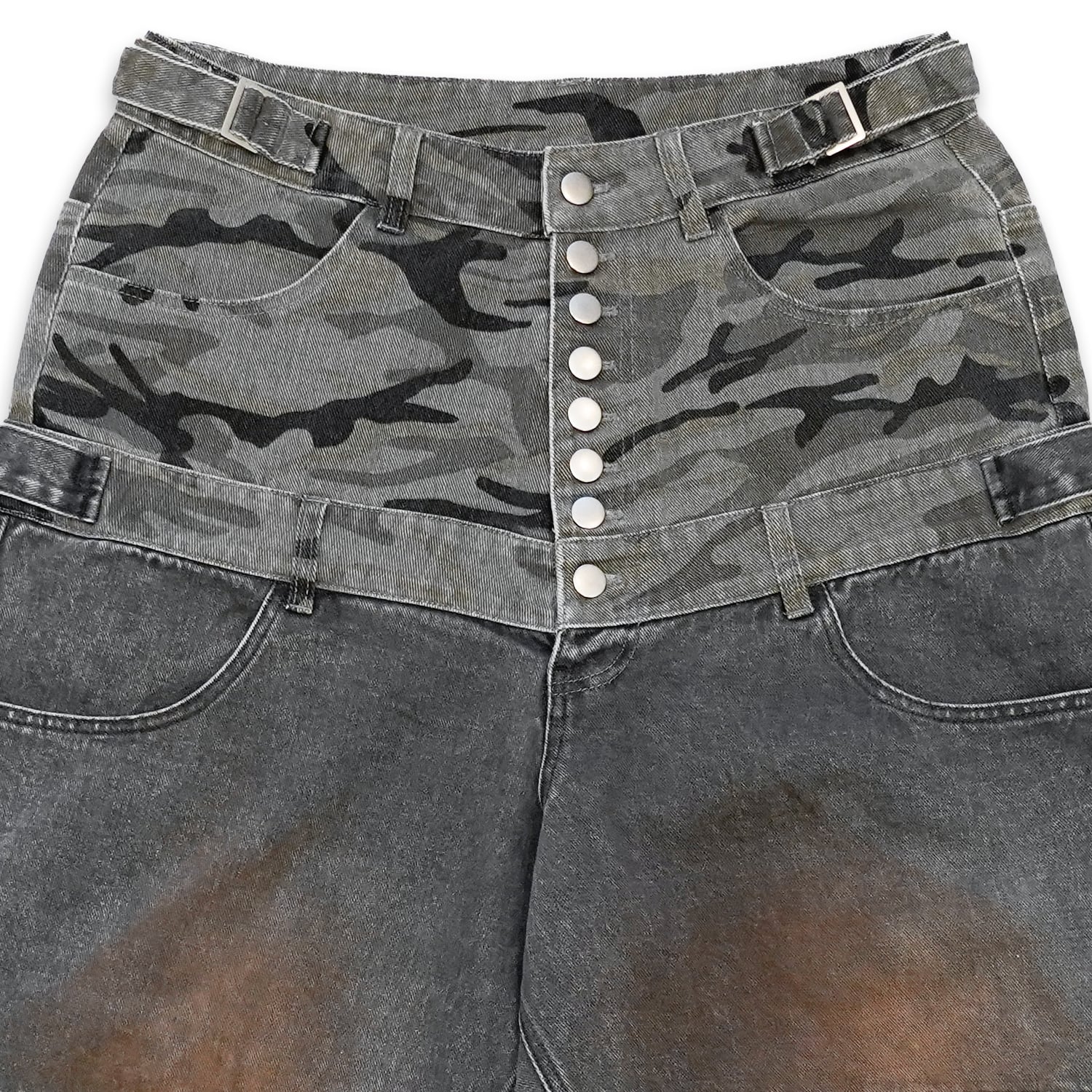 T.C.R WASHED DOUBLE WAIST BAGGY PANTS - GRAY