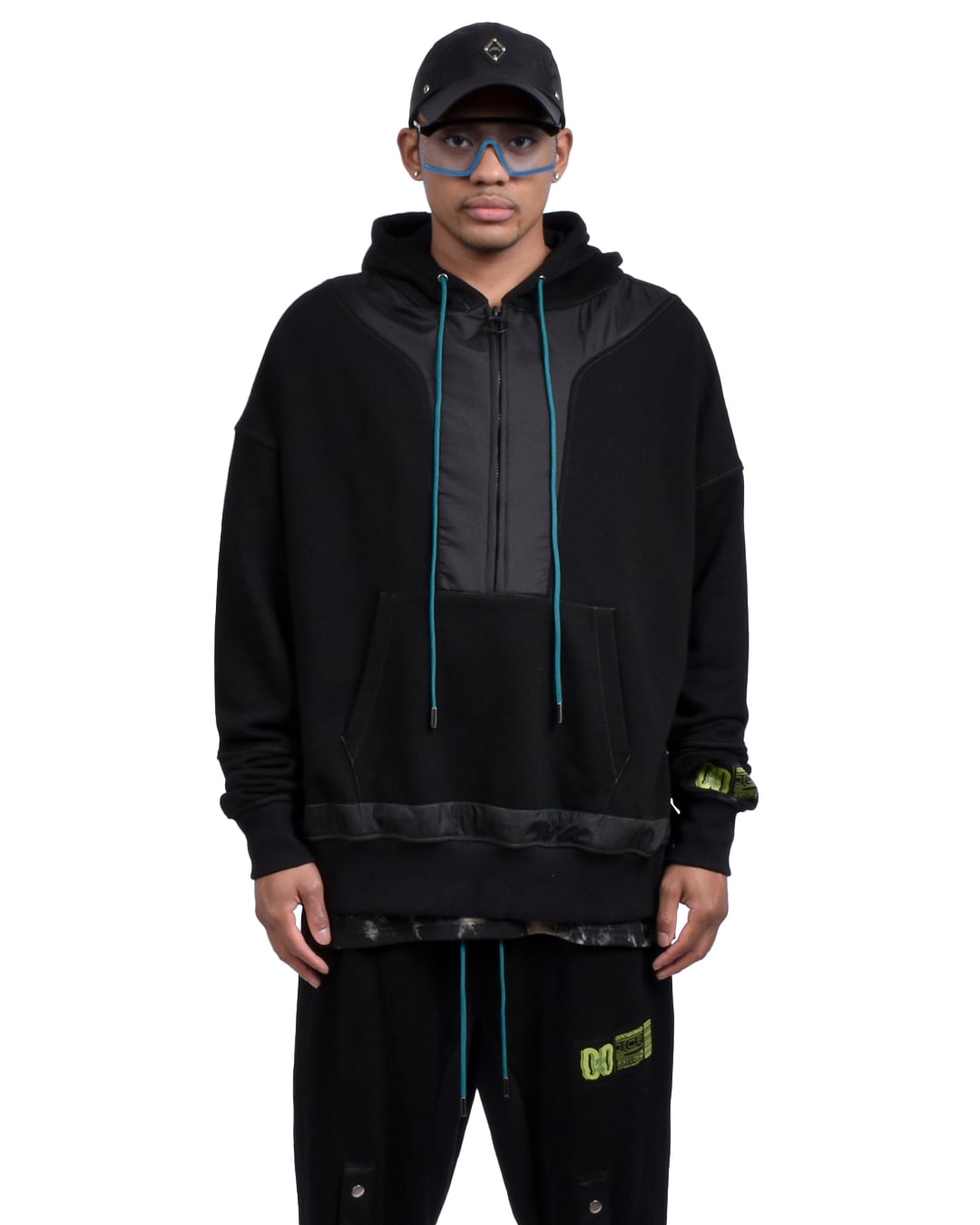 TCR ESSENTIAL TECH HOODIE - BLACK/BLUE GREEN