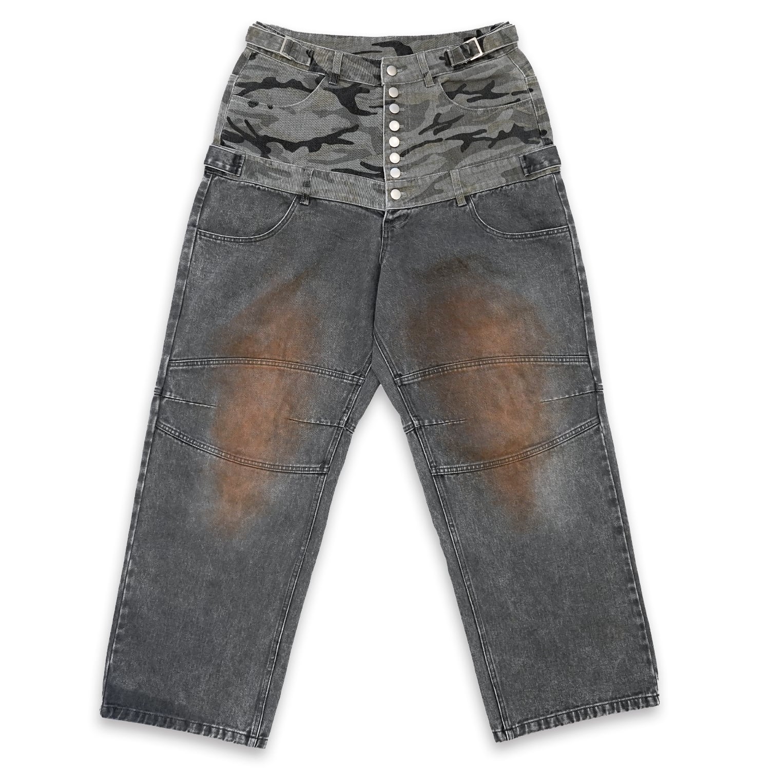 T.C.R WASHED DOUBLE WAIST BAGGY PANTS - GRAY