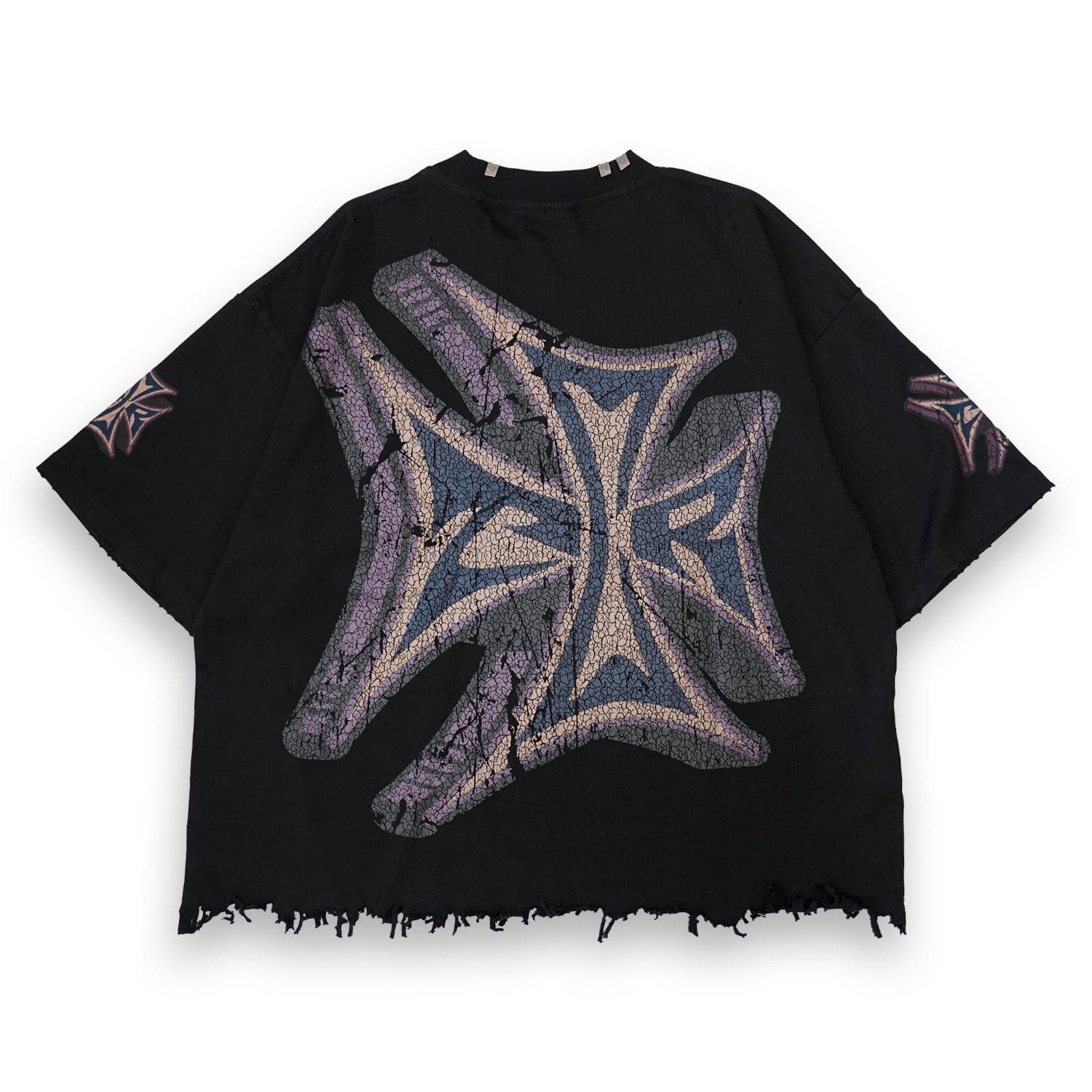 T.C.R CROSS LOGO DAMAGE S/S TEE - BLACK