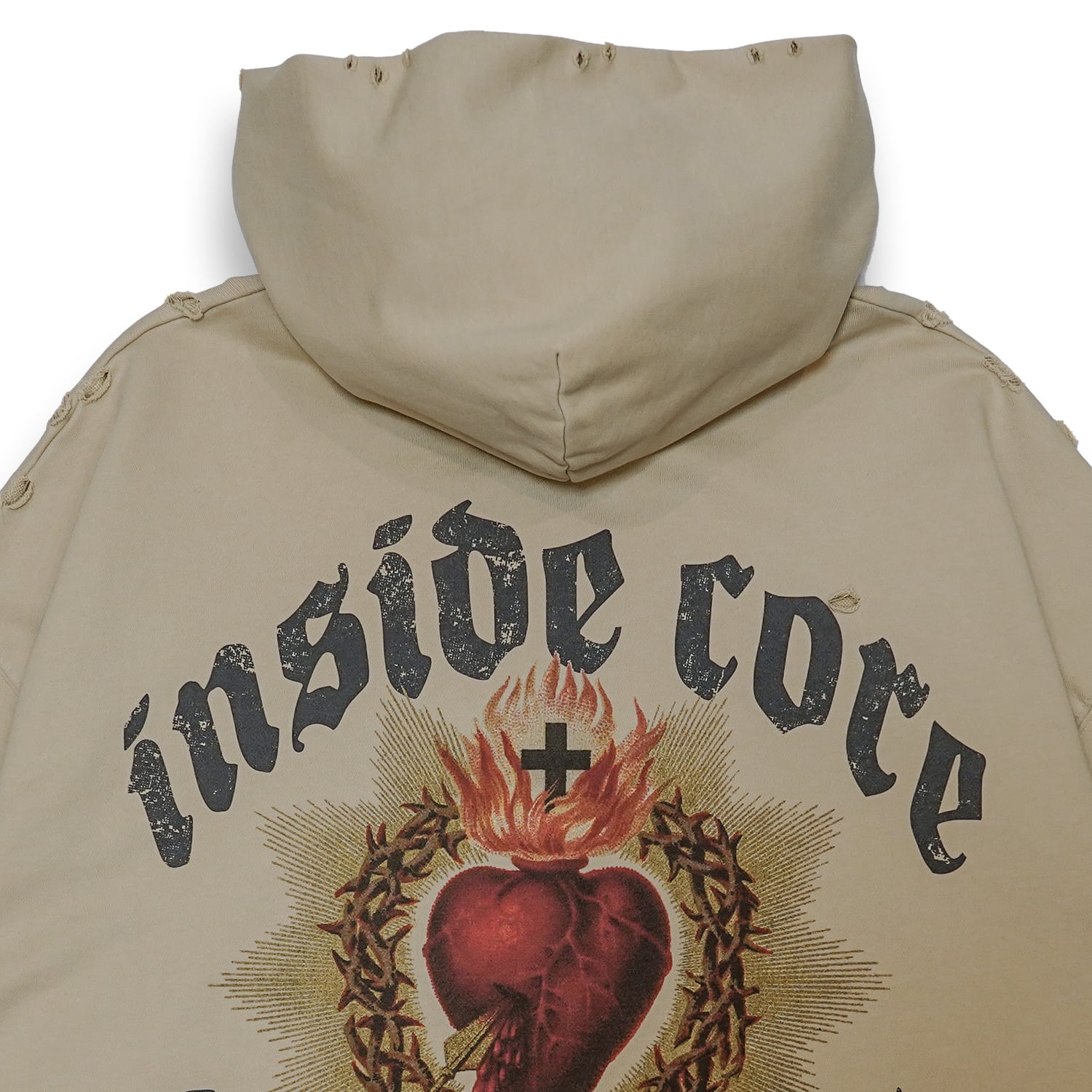 T.C.R DISTINY CROPPED DAMAGE HOODIE - SAND