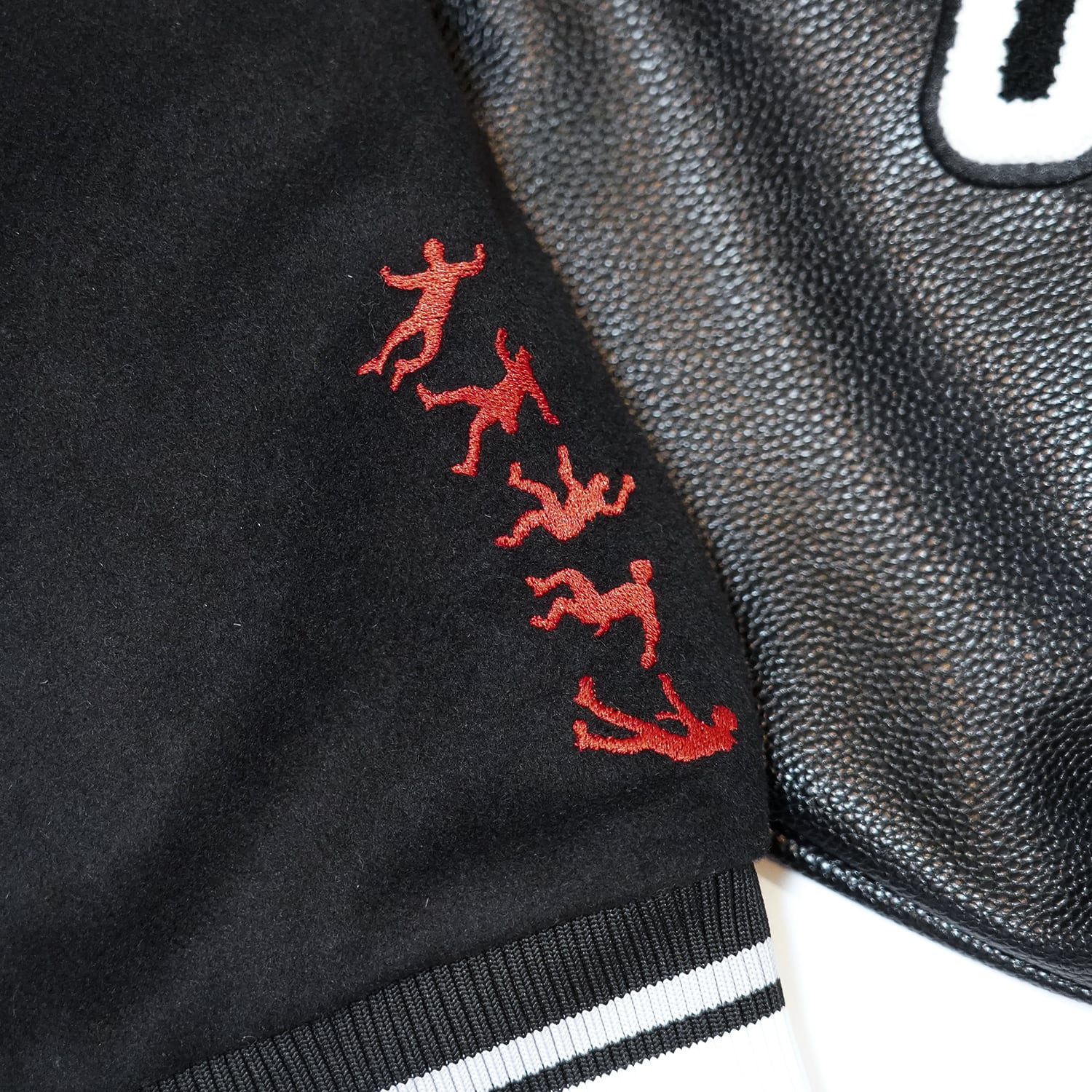 T.C.R RAVER GANG VARSITY LEATHER JACKET - BLACK