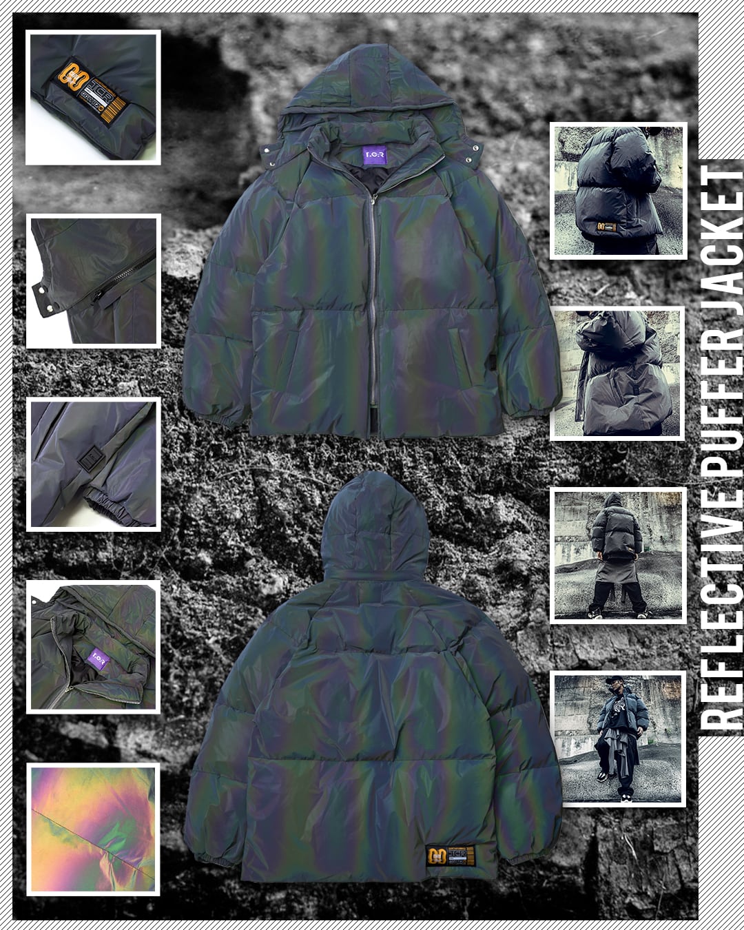 REFLECTIVE PUFFER JACKET - GRAY