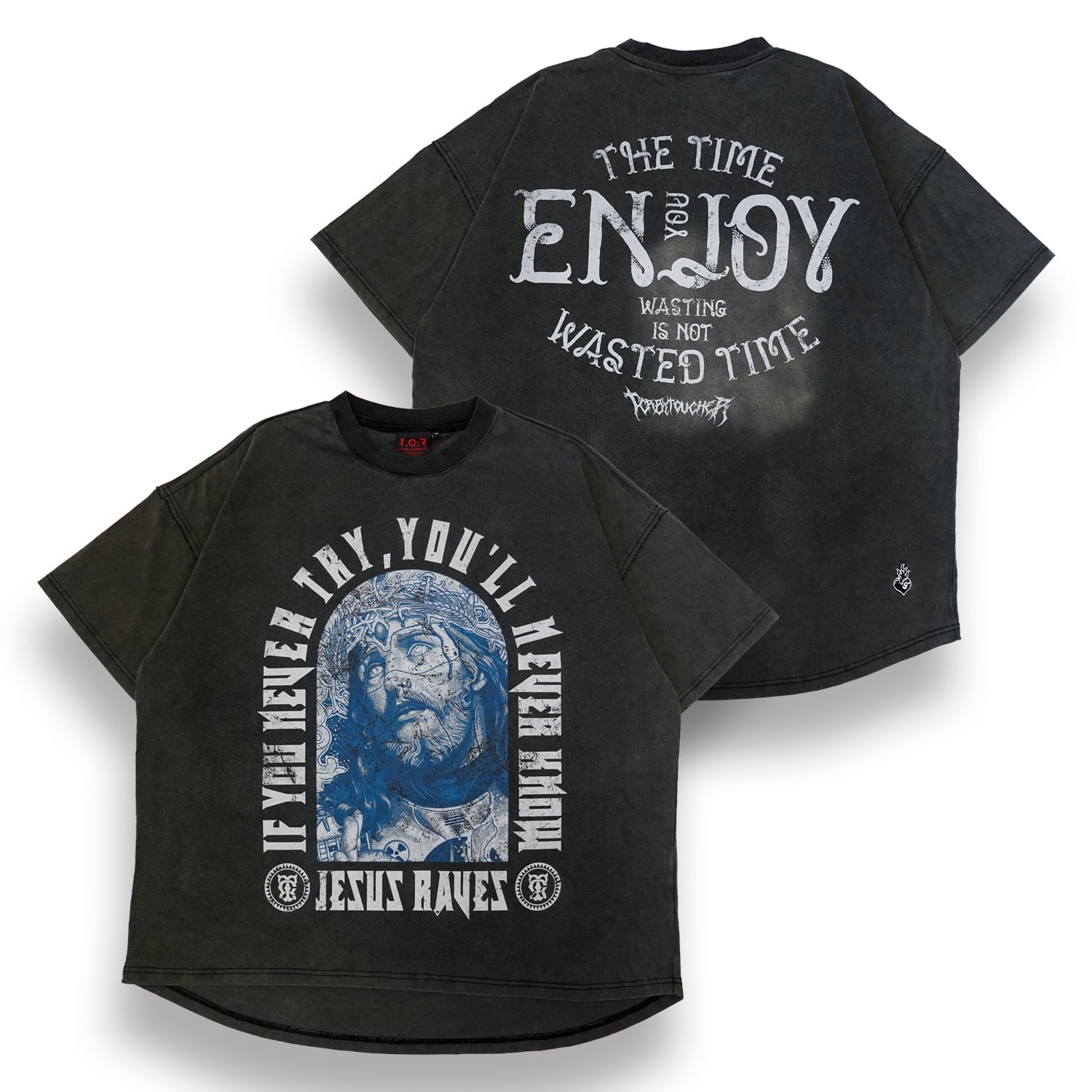 T.C.R JESUS RAVES VINTAGE WASHED S/S TEE - BLACK
