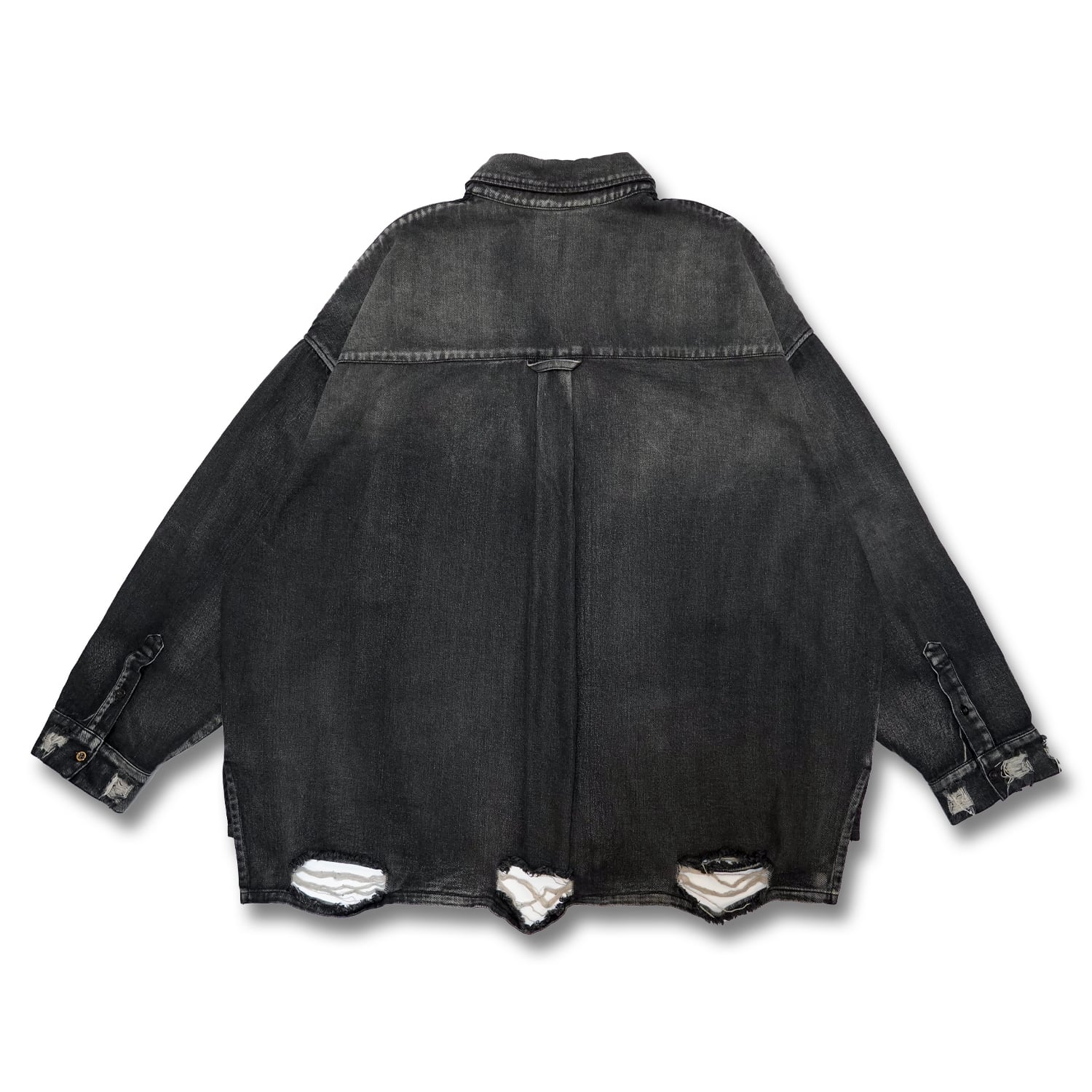 T.C.R DESTROYED OVERSIZED DENIM SHIRT - BLACK