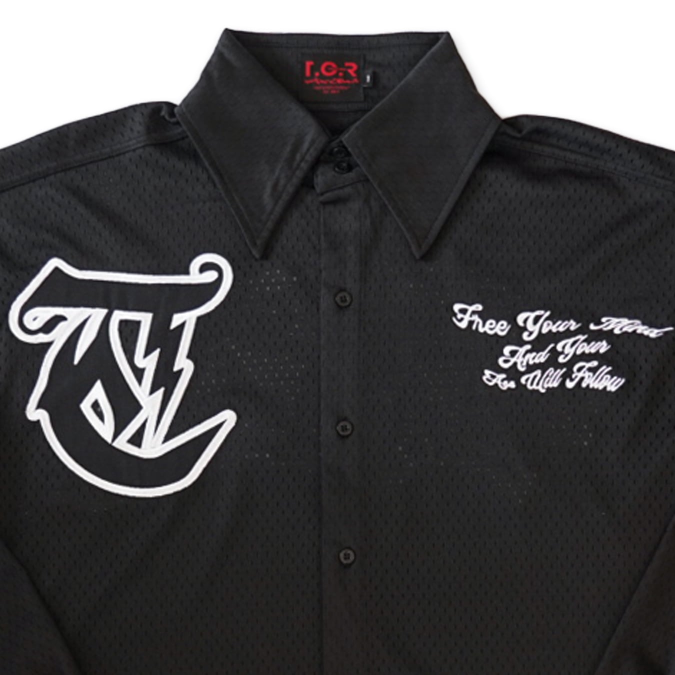 T.C.R LIGHTNING LOGO L/S MESH SHIRTS - BLACK