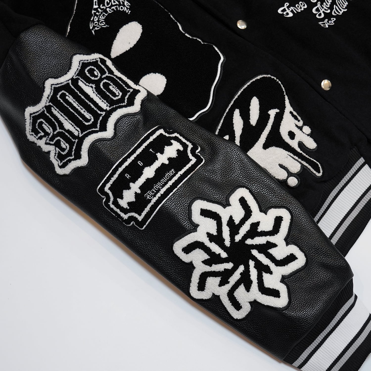 T.C.R RAVER GANG VARSITY LEATHER JACKET - BLACK