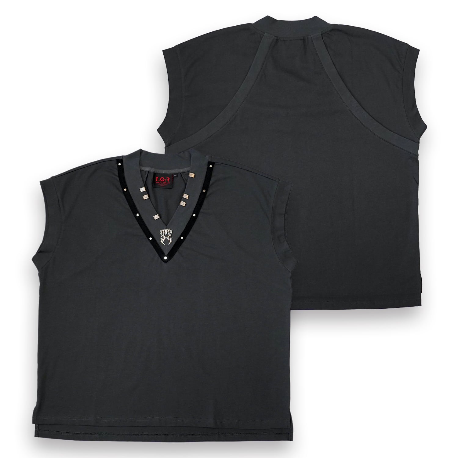 T.C.R STUDS V-NECK N/S TEE - GRAY