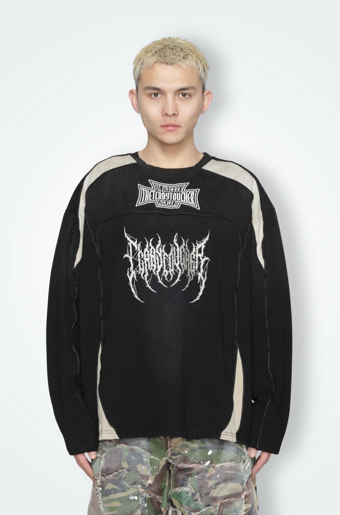 T.C.R DARK RIDER WASHED SPLICED L/S TEE - BLACK
