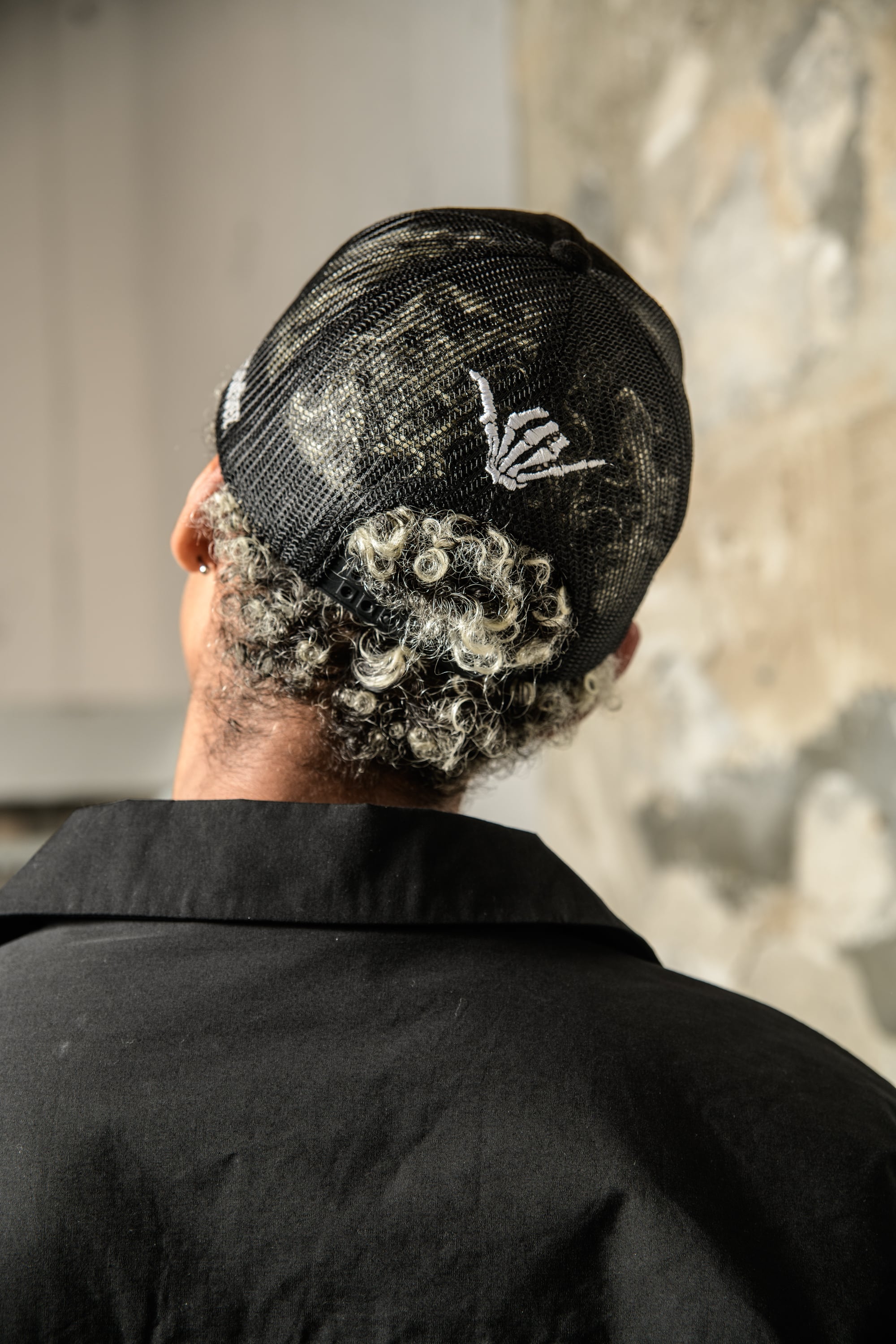 T.C.R MONOGRAM LOGO SUEDE TRUCKER CAP - BLACK / WHITE