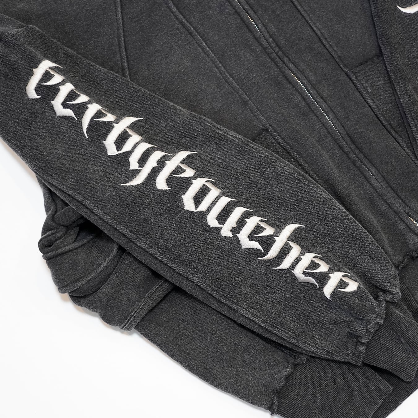 T.C.R DECONSTRUCTED WASHED ZIP-UP HOODIE - BLACK