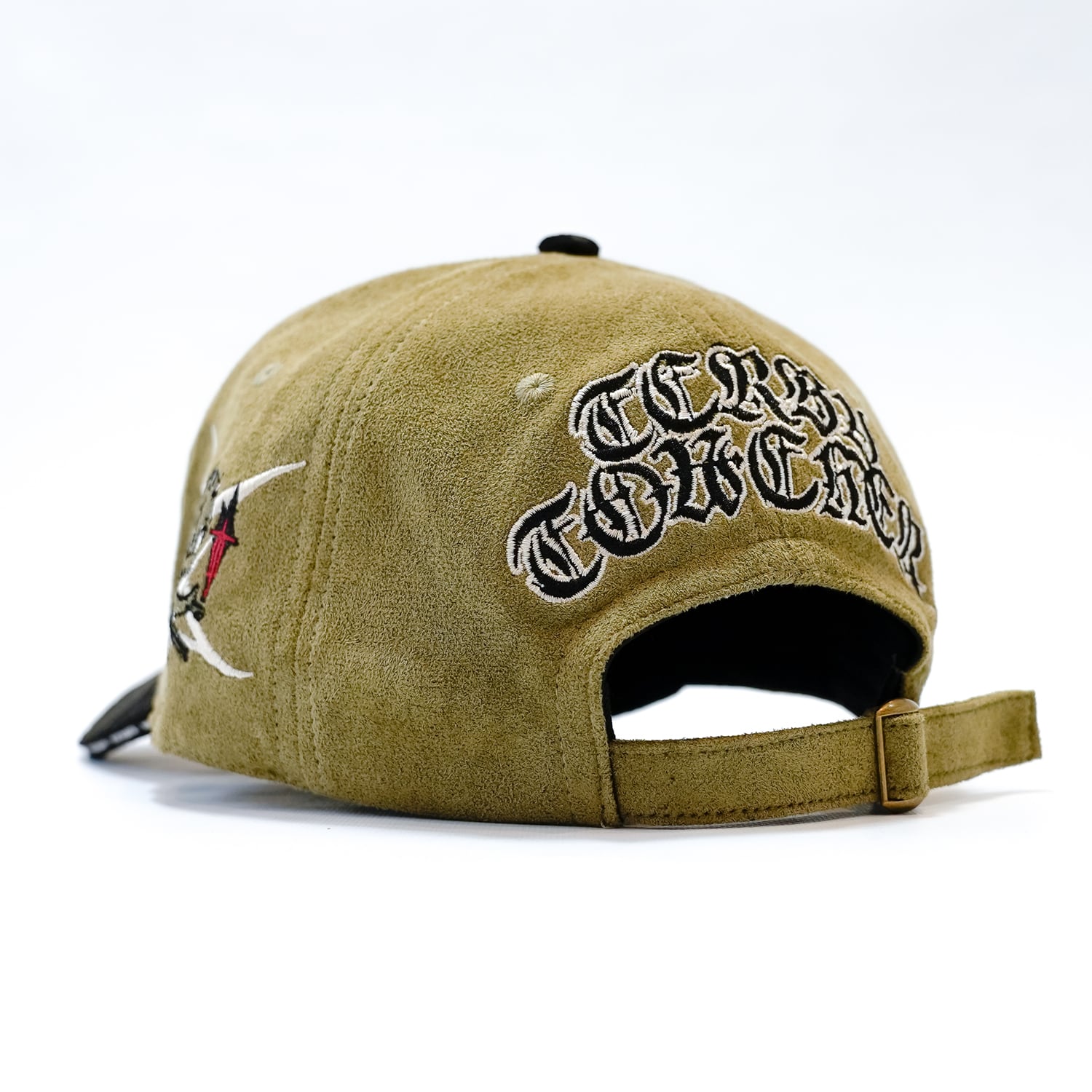 T.C.R LOGO FAUX SUEDE STRAP BACK CAP - GREEN / BLACK