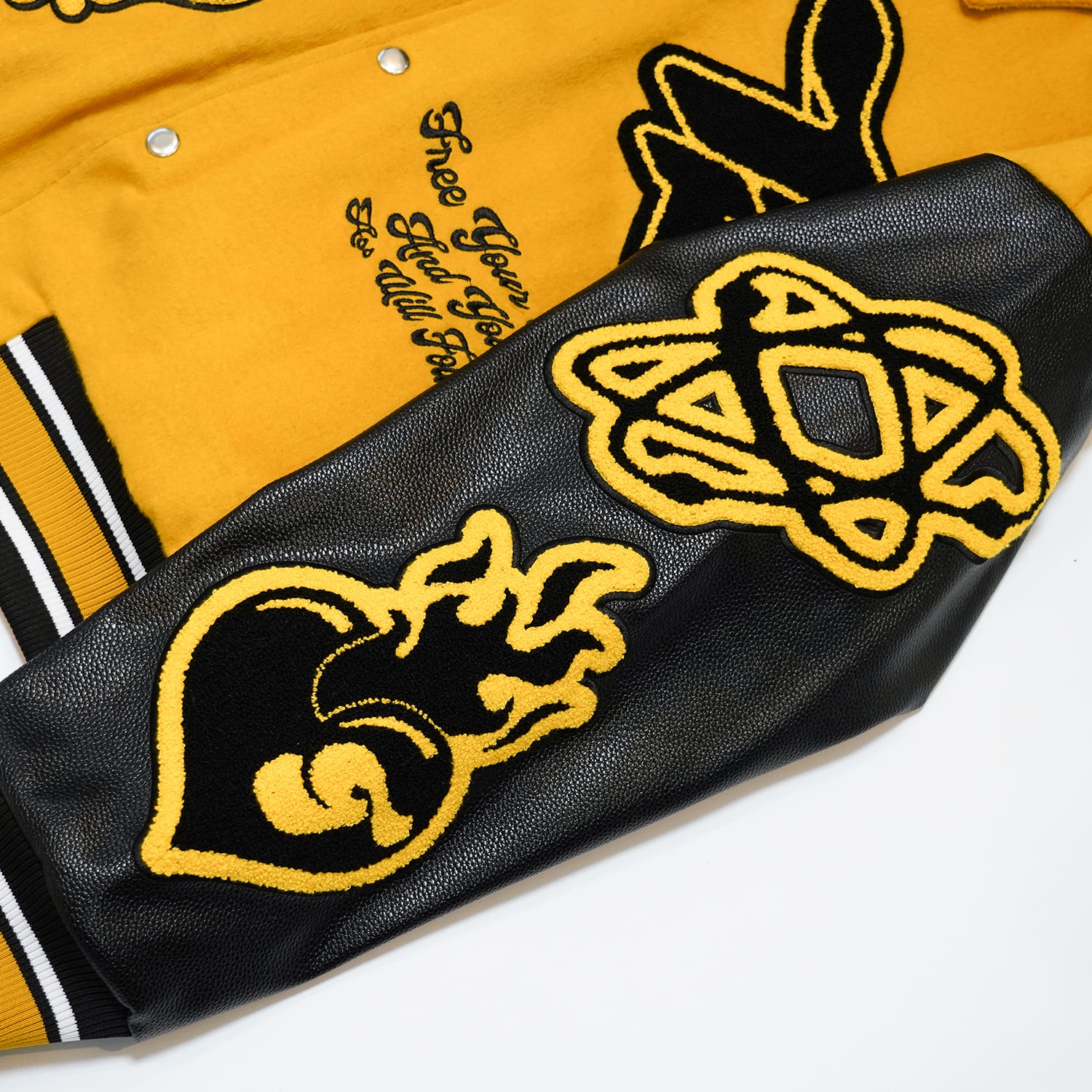 T.C.R RAVER GANG VARSITY LEATHER JACKET - YELLOW