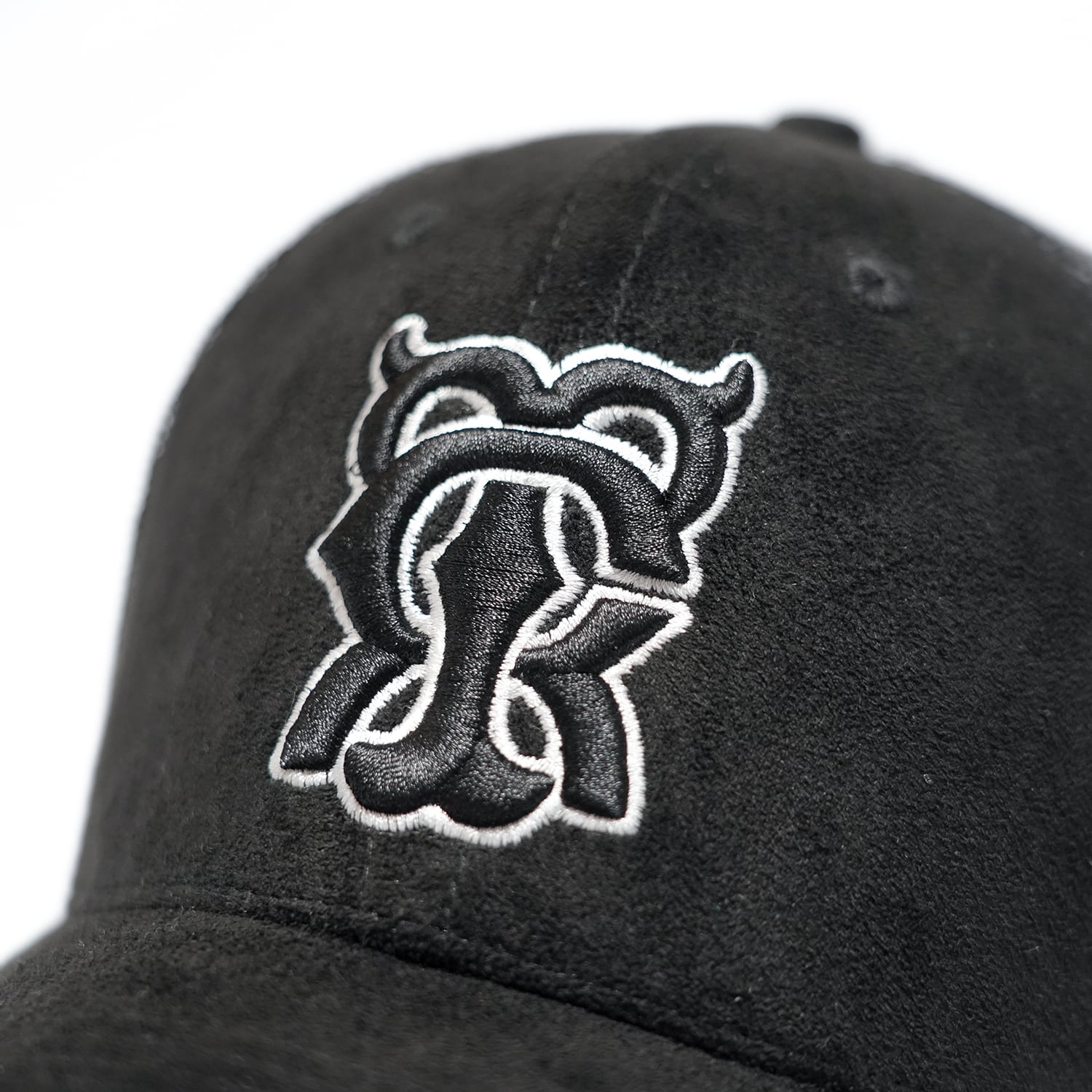 T.C.R MONOGRAM LOGO SUEDE TRUCKER CAP - BLACK