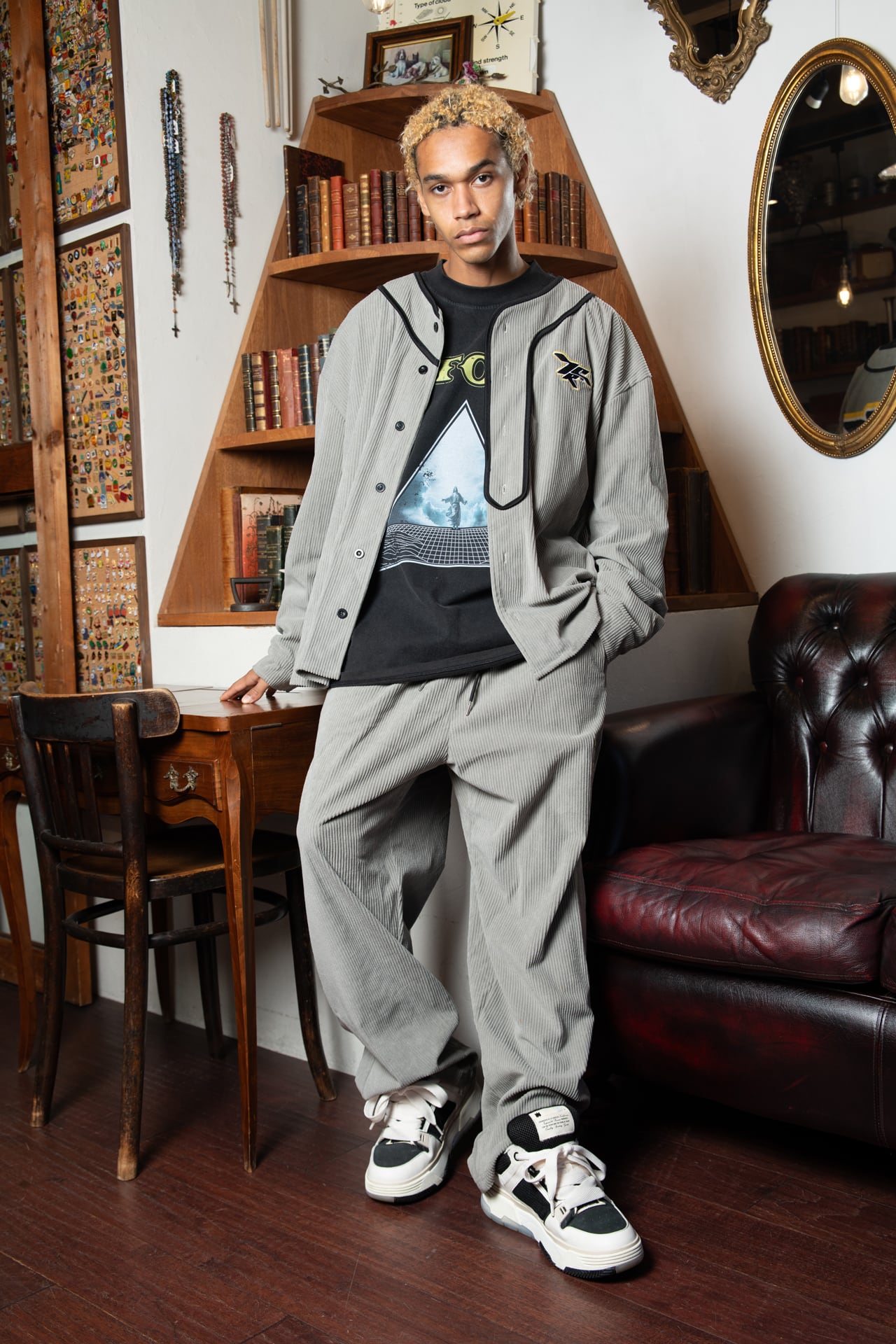 T.C.R CORDUROY WIDE EASY PANTS - GRAY