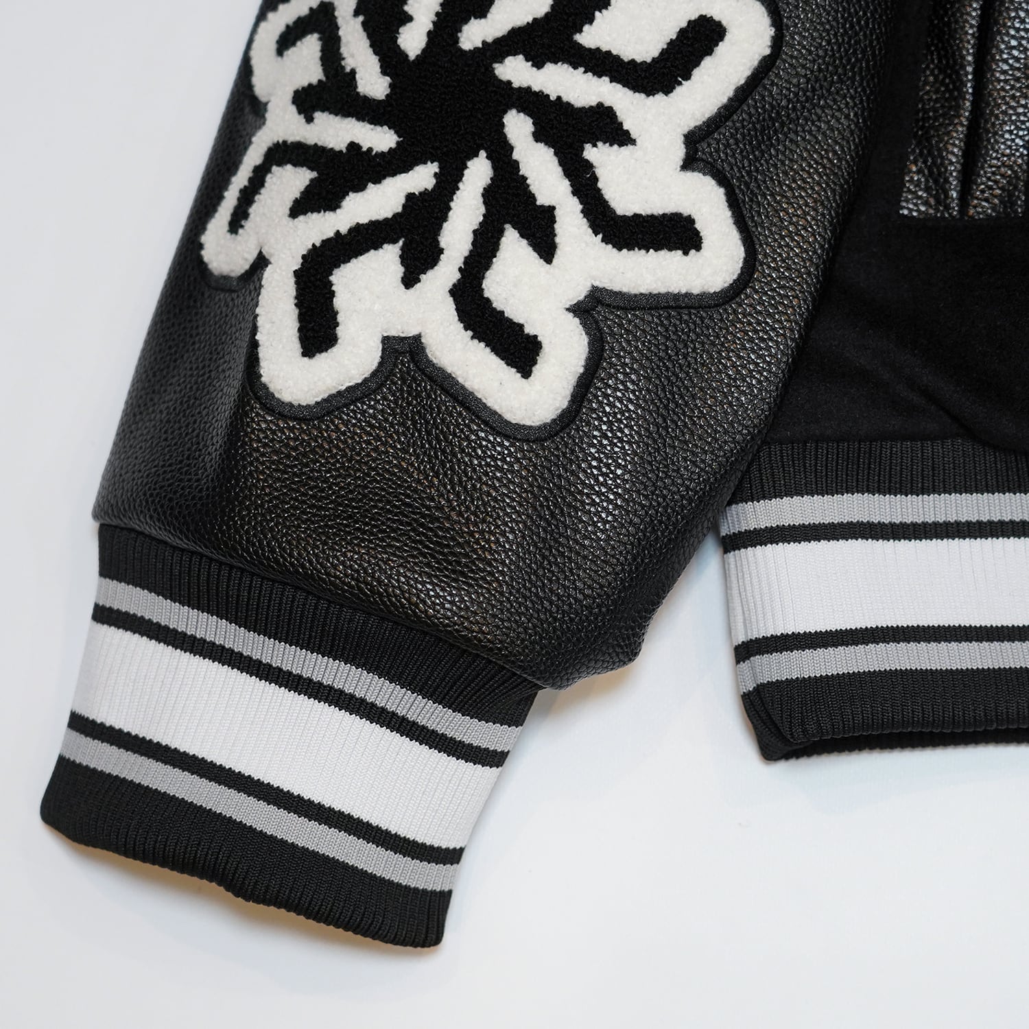T.C.R RAVER GANG VARSITY LEATHER JACKET - BLACK