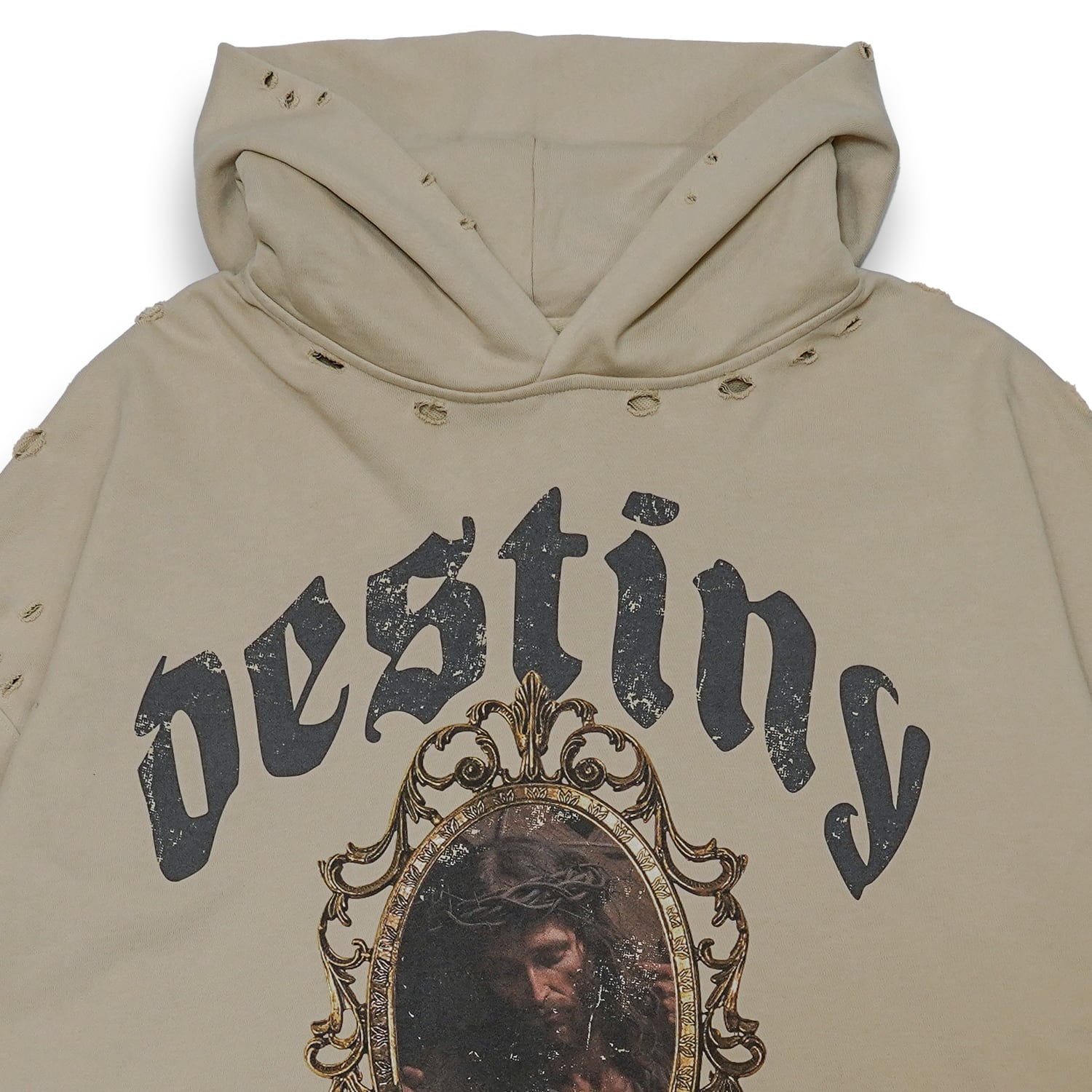 T.C.R DISTINY CROPPED DAMAGE HOODIE - SAND