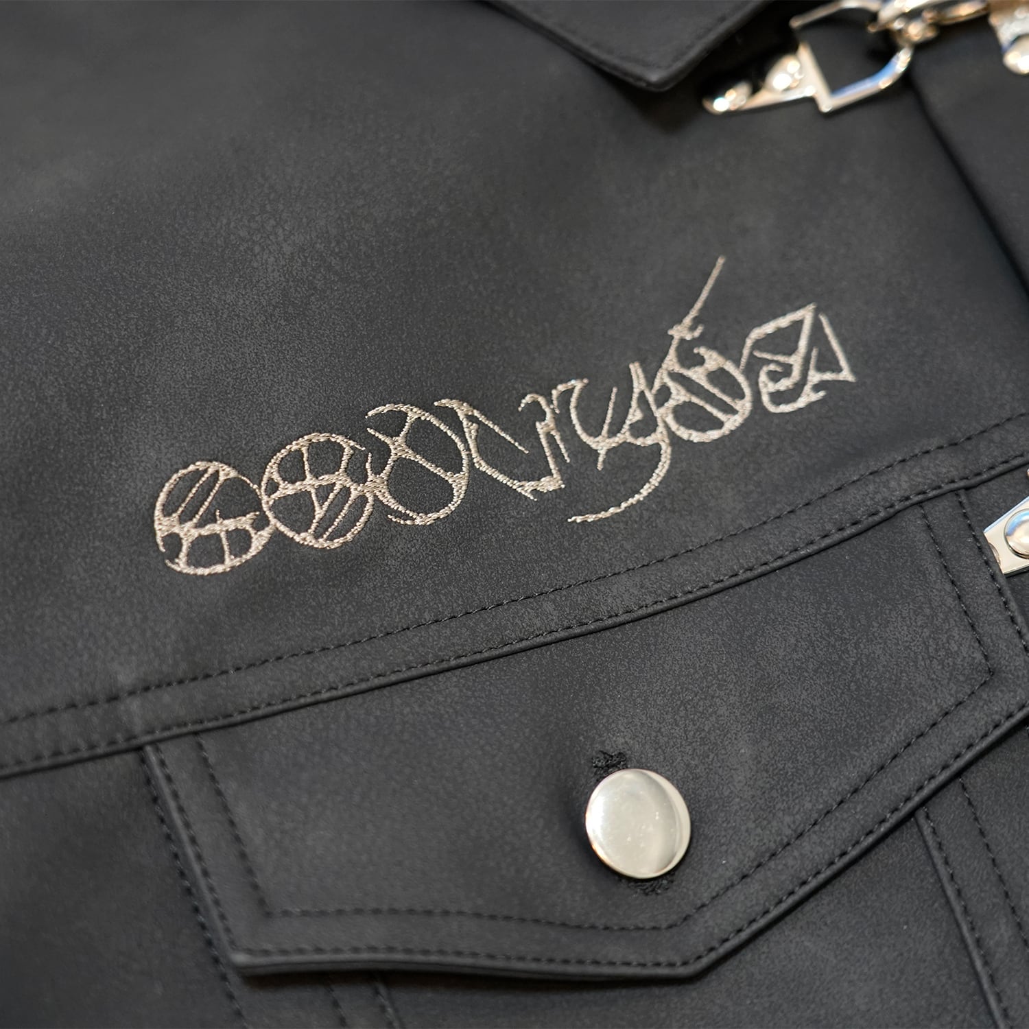 T.C.R WASHED FAUX LEATHER FLAME TRACKER JACKET - BLACK