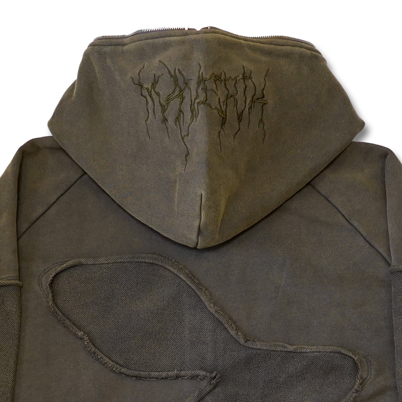 T.C.R DISTRESSED WASHED FULL-ZIP BAGGY HOODIE - KHAKI