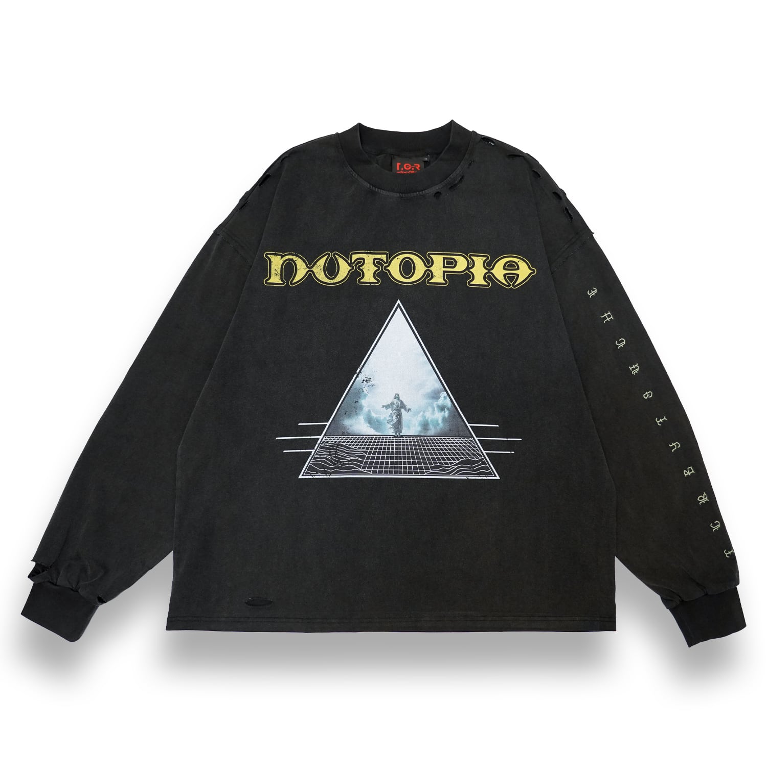 T.C.R NUTOPIA WASHED DAMAGE L/S TEE - BLACK