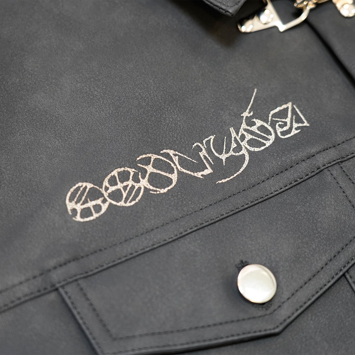 T.C.R WASHED FAUX LEATHER FLAME TRACKER JACKET - GRAY / BLACK
