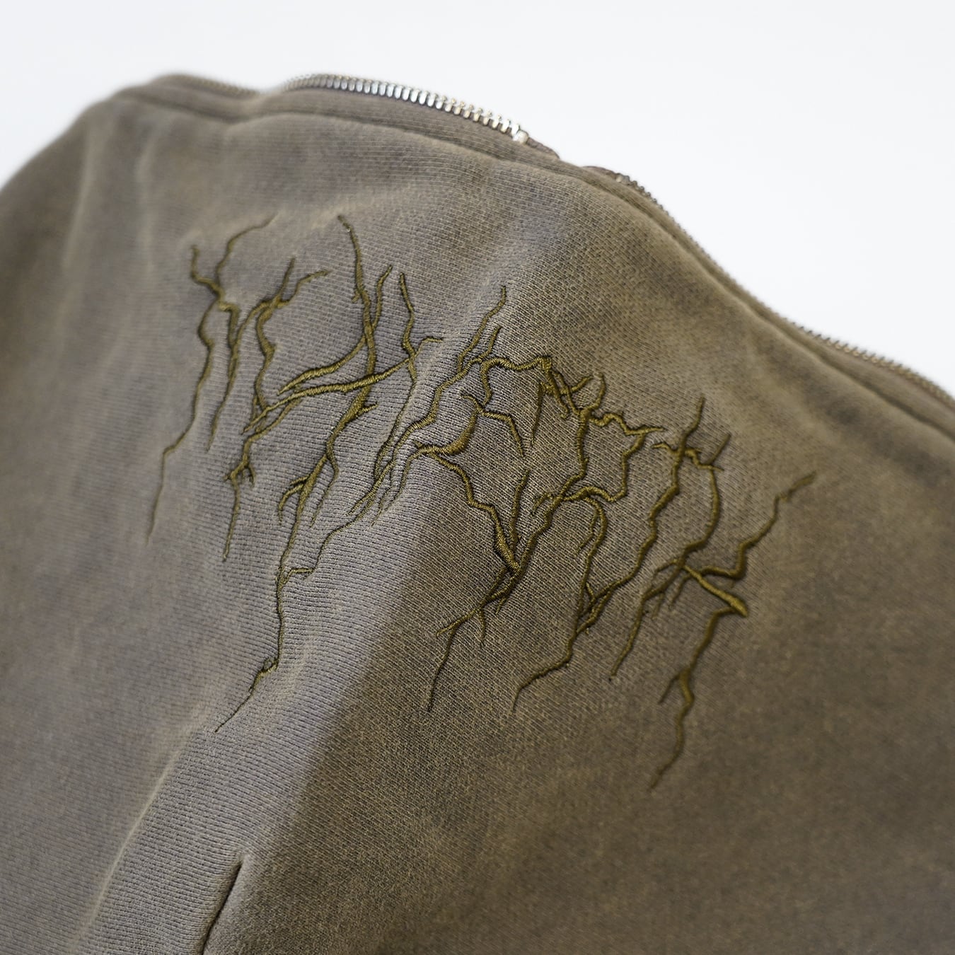 T.C.R DISTRESSED WASHED FULL-ZIP BAGGY HOODIE - KHAKI