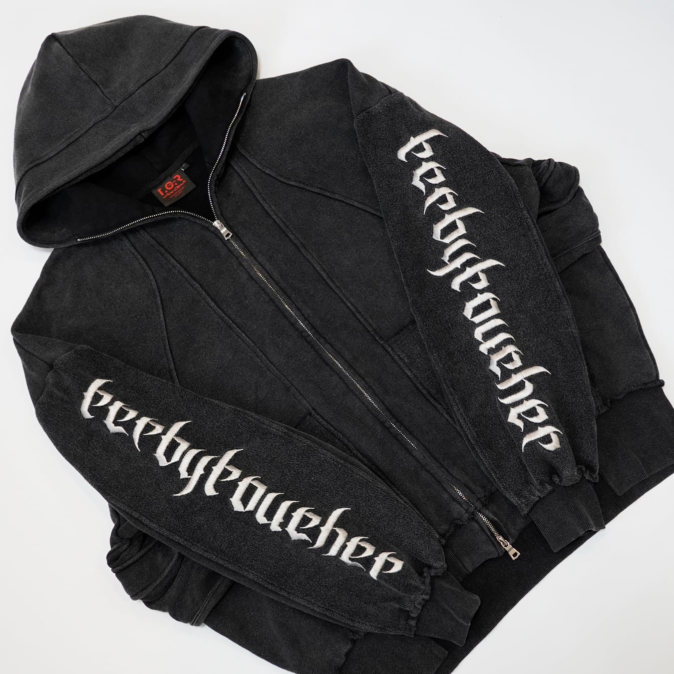 T.C.R DECONSTRUCTED WASHED ZIP-UP HOODIE - BLACK