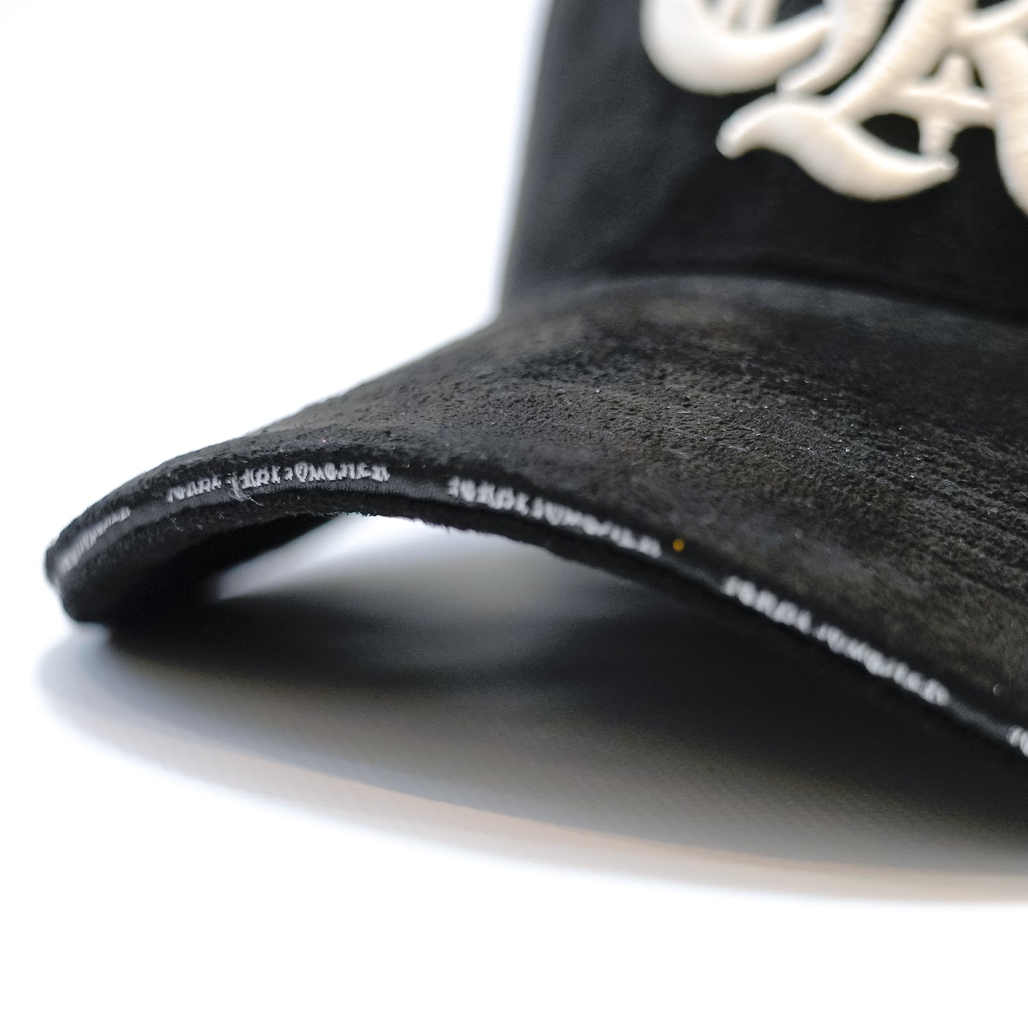 T.C.R LOGO FAUX SUEDE STRAP BACK CAP - BLACK