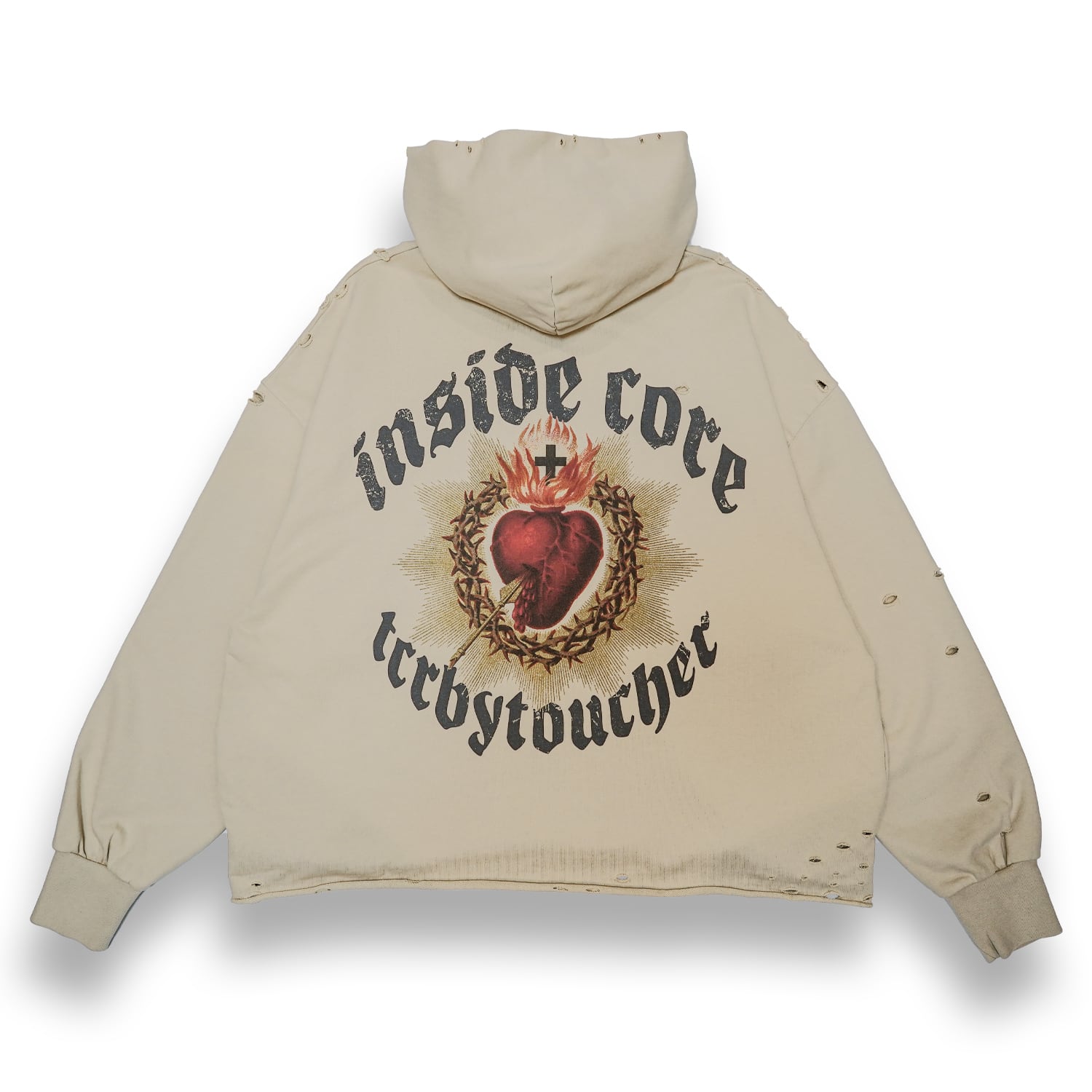 T.C.R DISTINY CROPPED DAMAGE HOODIE - SAND