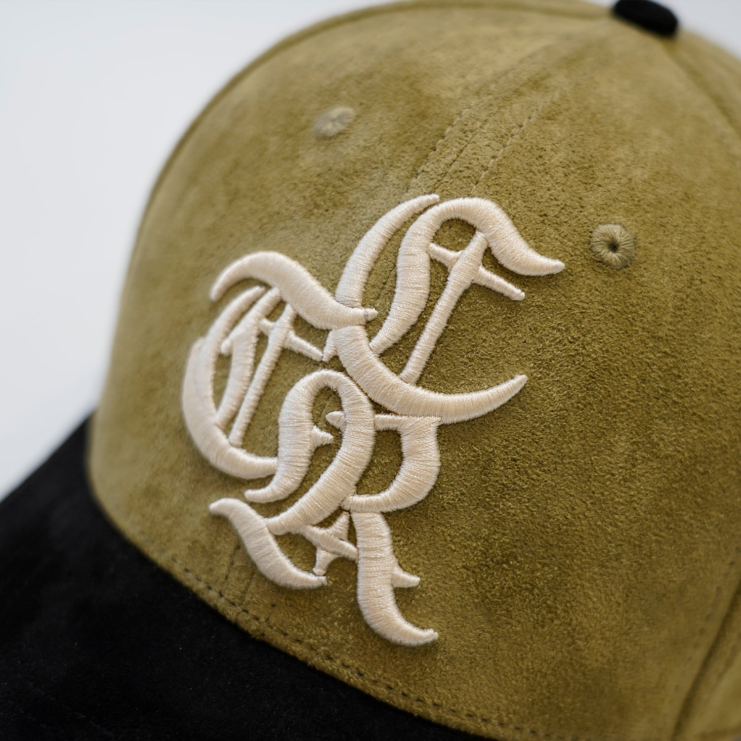 T.C.R LOGO FAUX SUEDE STRAP BACK CAP - GREEN / BLACK