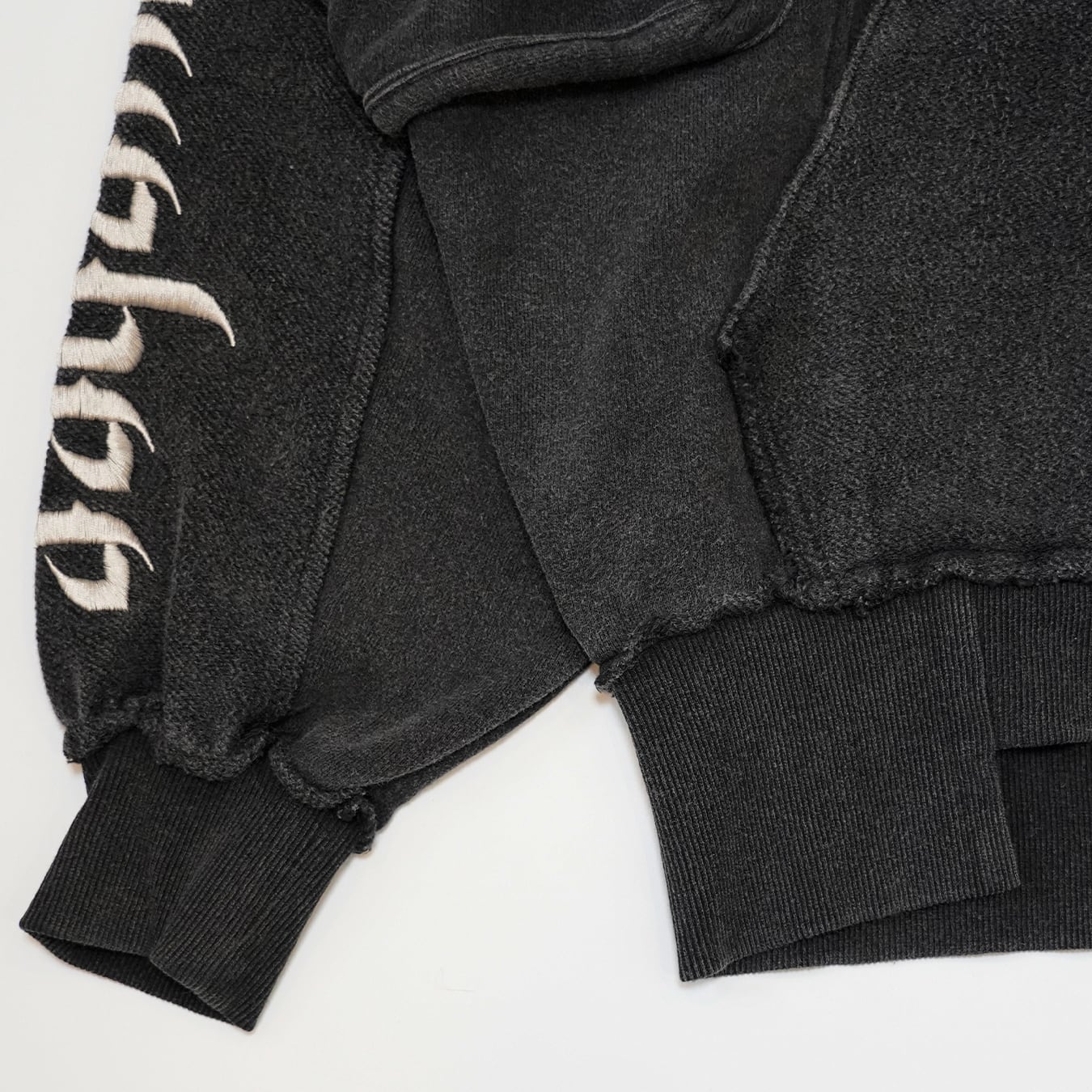 T.C.R DECONSTRUCTED WASHED ZIP-UP HOODIE - BLACK