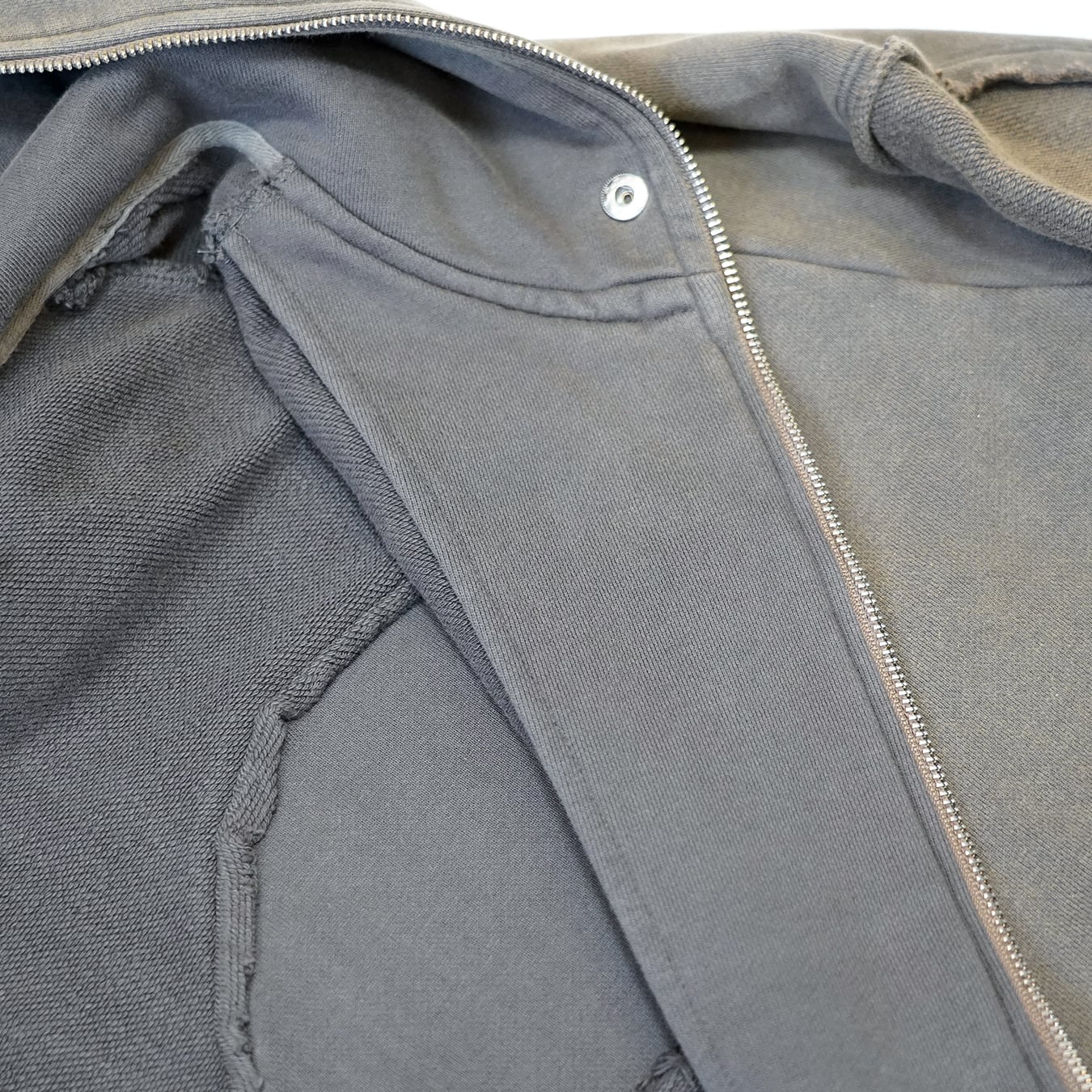 T.C.R DISTRESSED WASHED FULL-ZIP BAGGY HOODIE - KHAKI