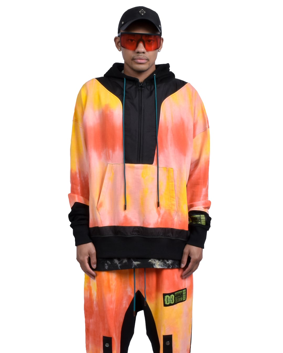 TCR ESSENTIAL TECH TIE DYE HOODIE - ORANGE/BLACK
