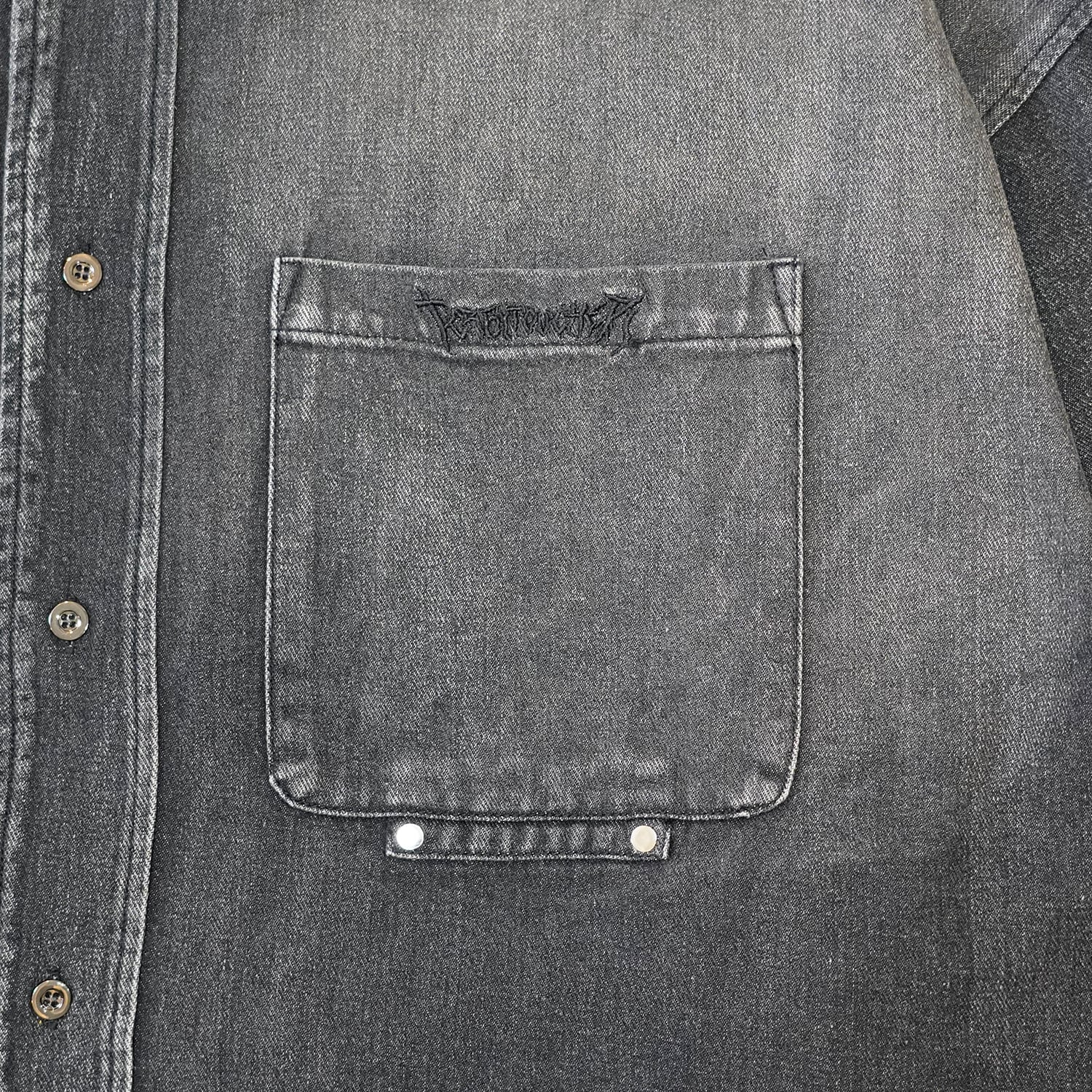 T.C.R DESTROYED OVERSIZED DENIM SHIRT - BLACK