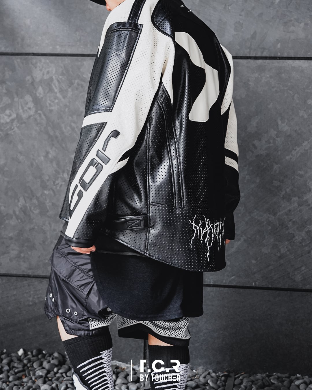 T.C.R MAVERIK MESH LEATHER MOTO JACKET - BLACK
