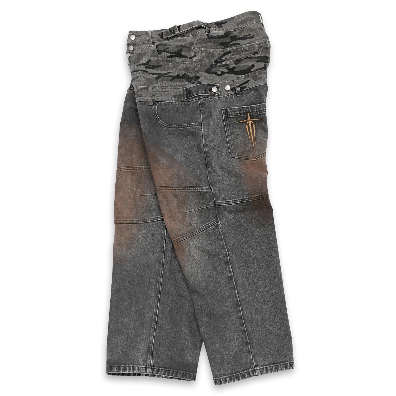 T.C.R WASHED DOUBLE WAIST BAGGY PANTS - GRAY