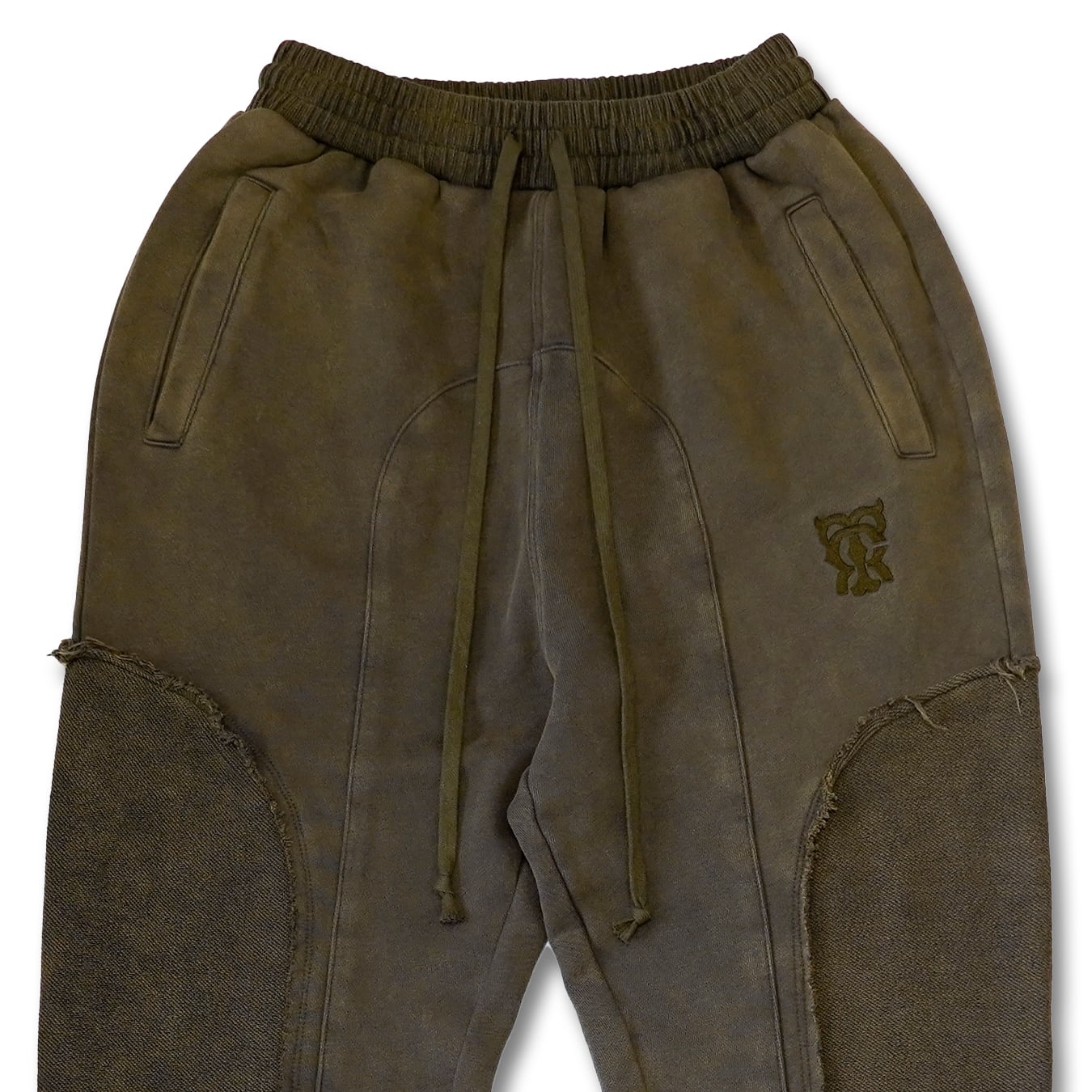 T.C.R DISTRESSED WASHED BAGGY SWEAT PANTS - KHAKI