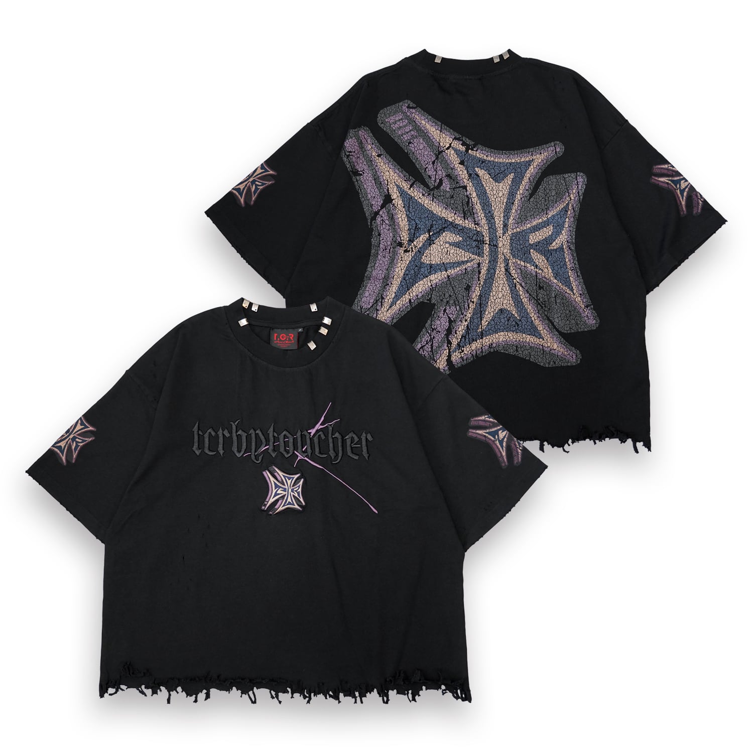 T.C.R CROSS LOGO DAMAGE S/S TEE - BLACK