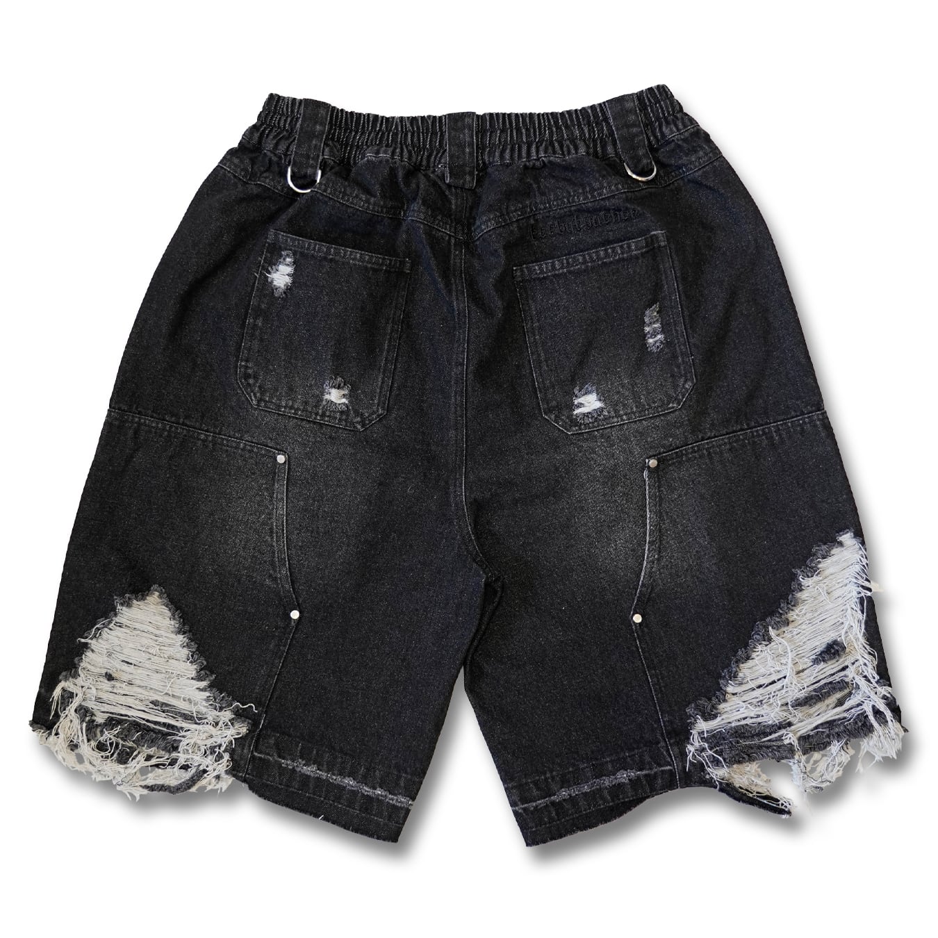 T.C.R DESTROYED PANEL DENIM SHORTS - BLACK