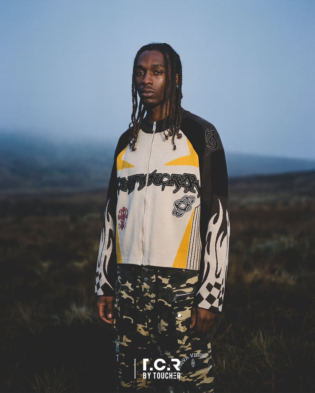 T.C.R RACING ZIP-UP KNIT SWEATER - MULTI