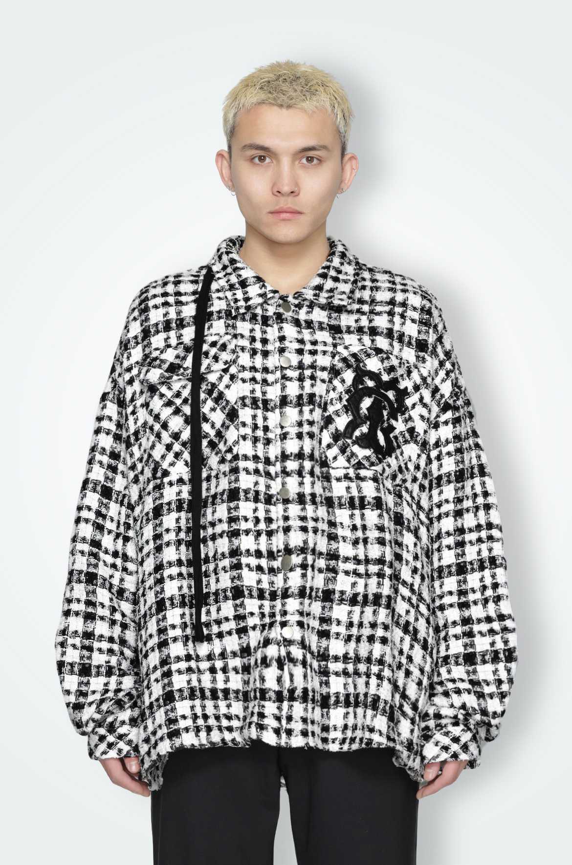 T.C.R MONOGRAM LOGO TWEED SHIRTS JACKET - BLACK / WHITE