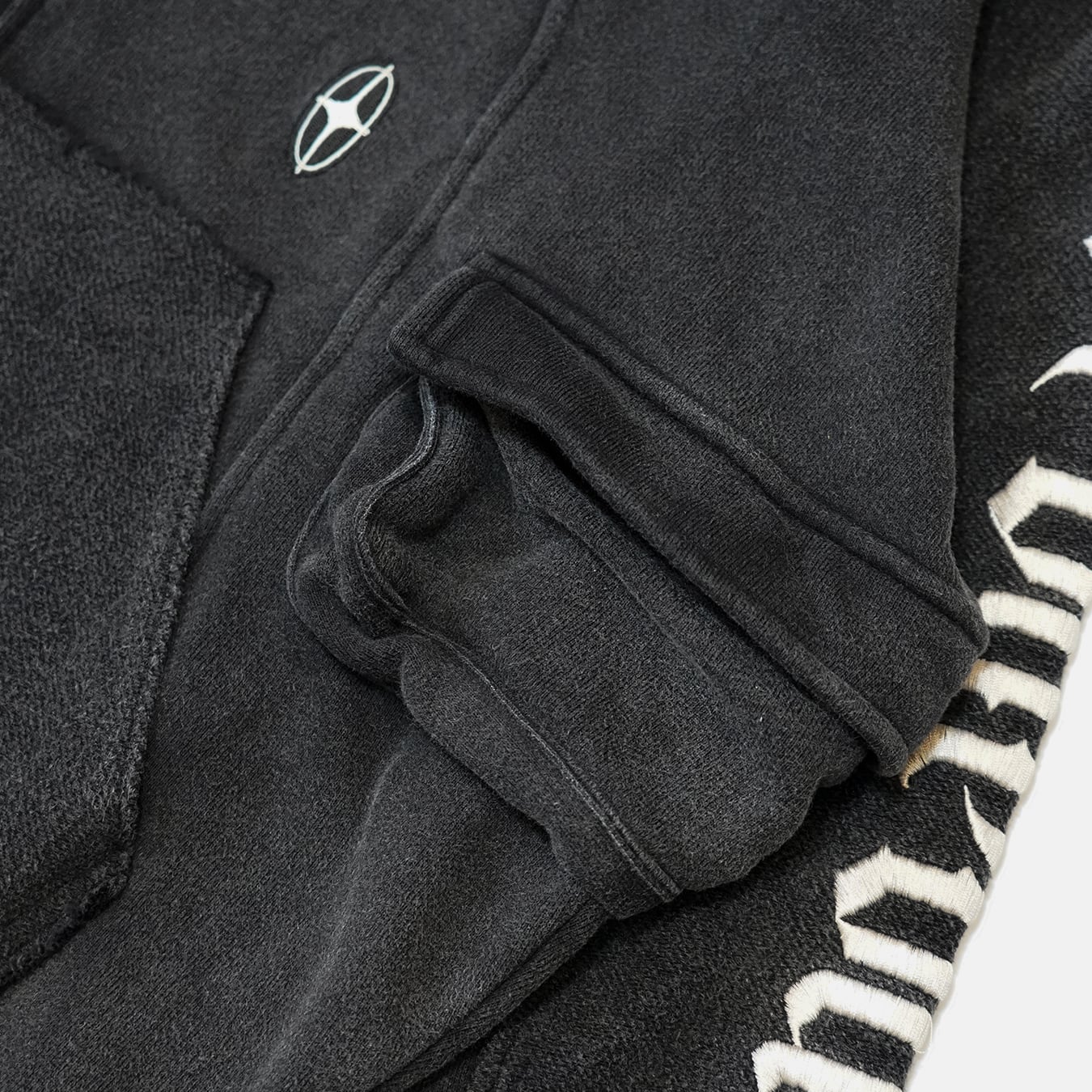 T.C.R DECONSTRUCTED WASHED ZIP-UP HOODIE - BLACK