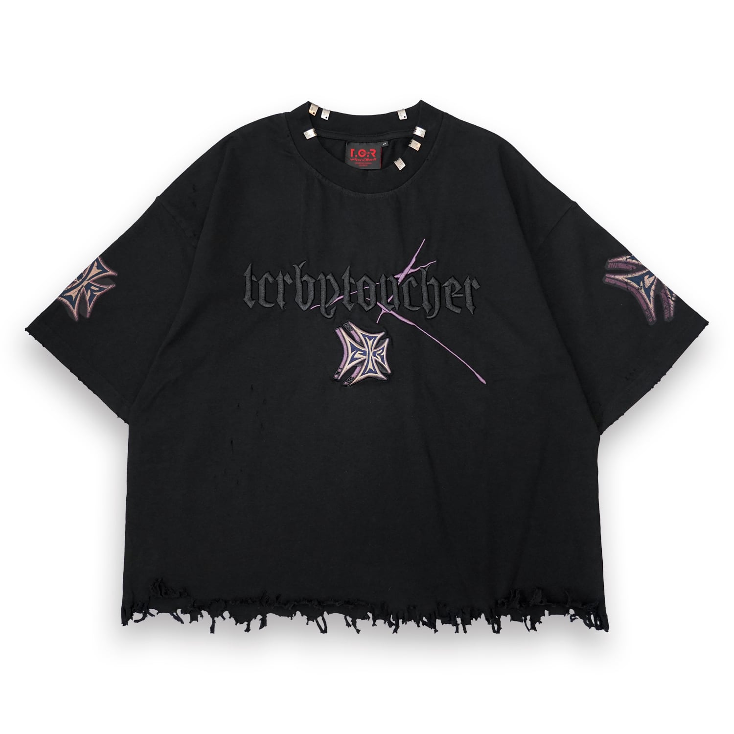T.C.R CROSS LOGO DAMAGE S/S TEE - BLACK
