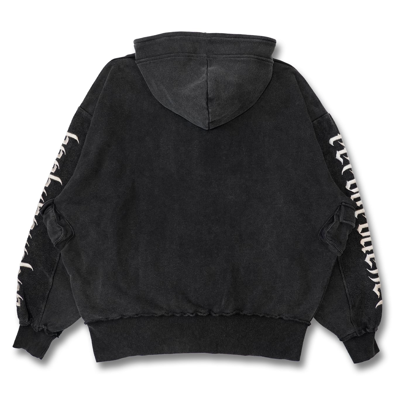 T.C.R DECONSTRUCTED WASHED ZIP-UP HOODIE - BLACK