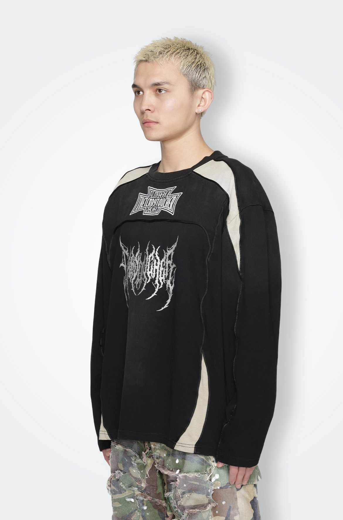 T.C.R DARK RIDER WASHED SPLICED L/S TEE - BLACK