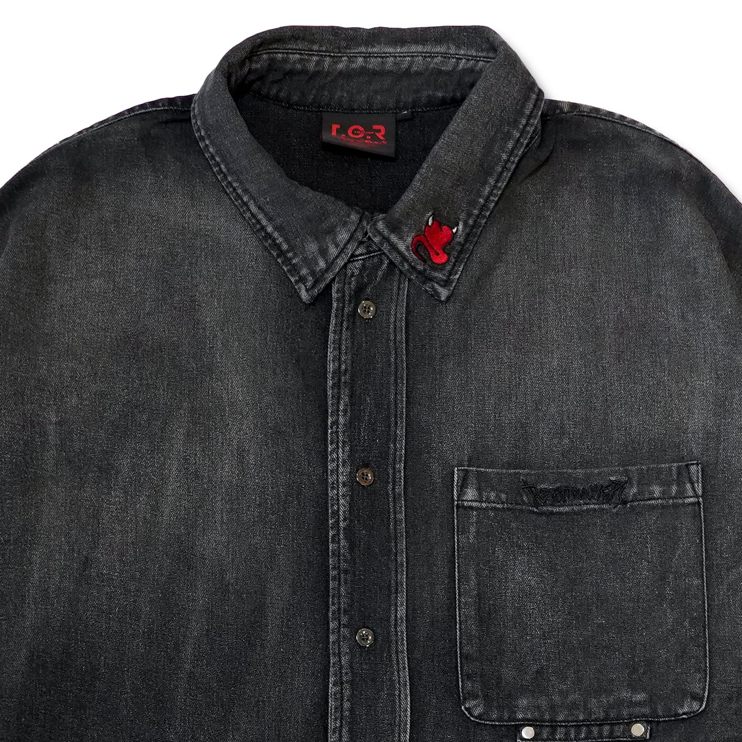 T.C.R DESTROYED OVERSIZED DENIM SHIRT - BLACK